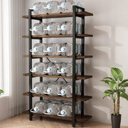 6-Tier Solid Wood Bookcase with Metal Frame