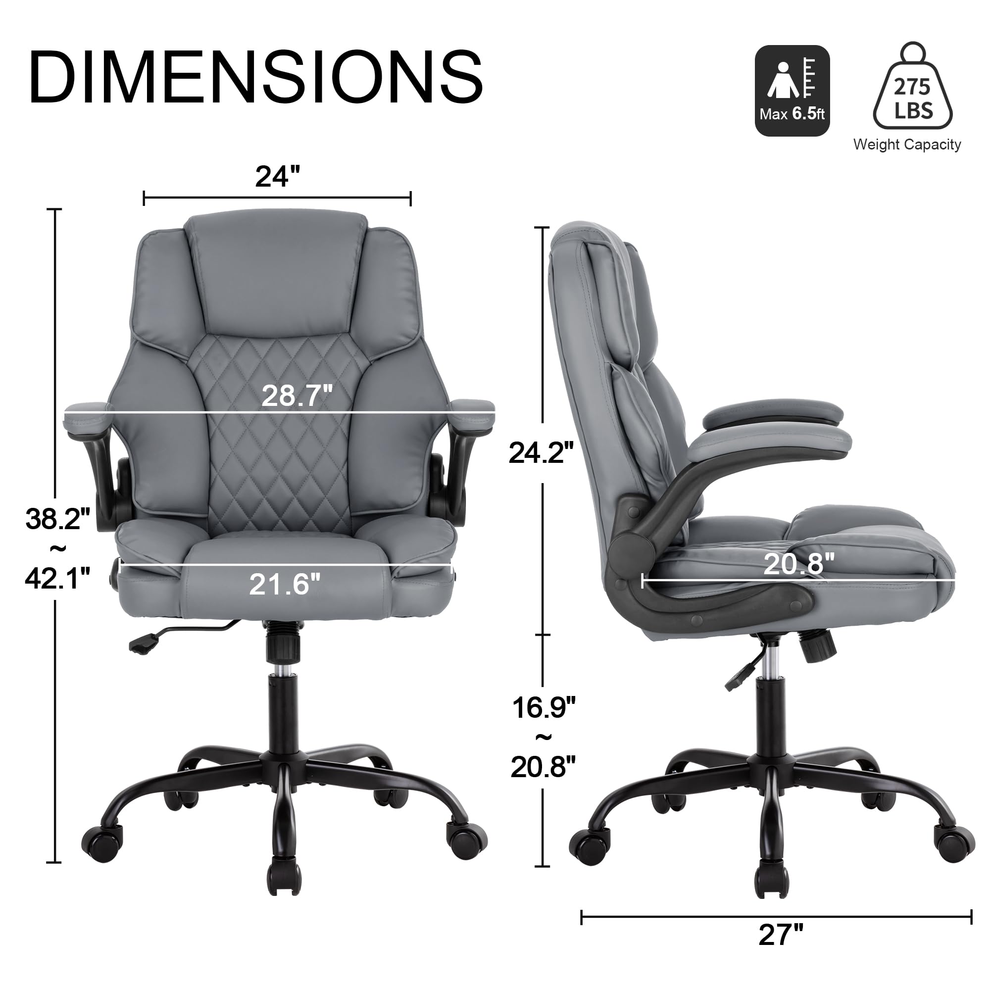 Ergonomic Mid Back Office Chair with Flip-Up Arms