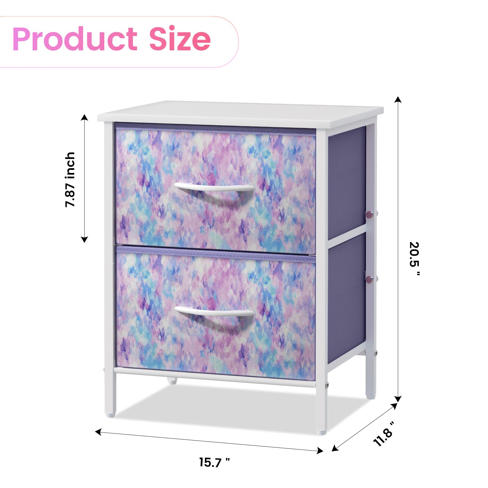 2-Drawer Nightstand with Steel Frame