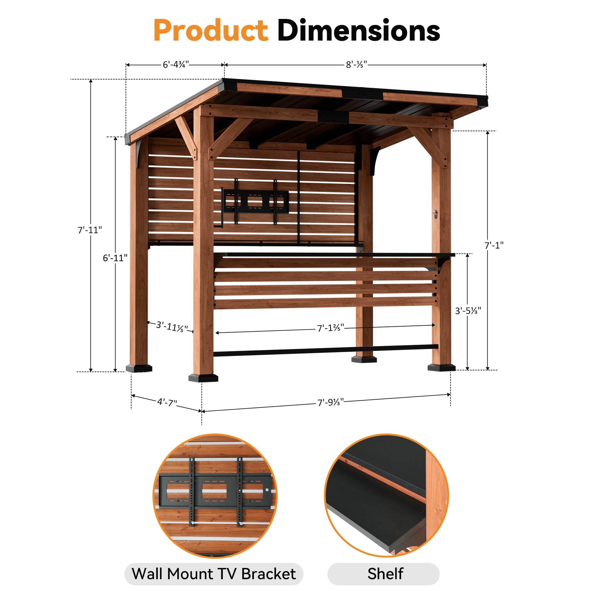 Cedar Wood Entertainment Bar Gazebo with Hardtop Steel Roof