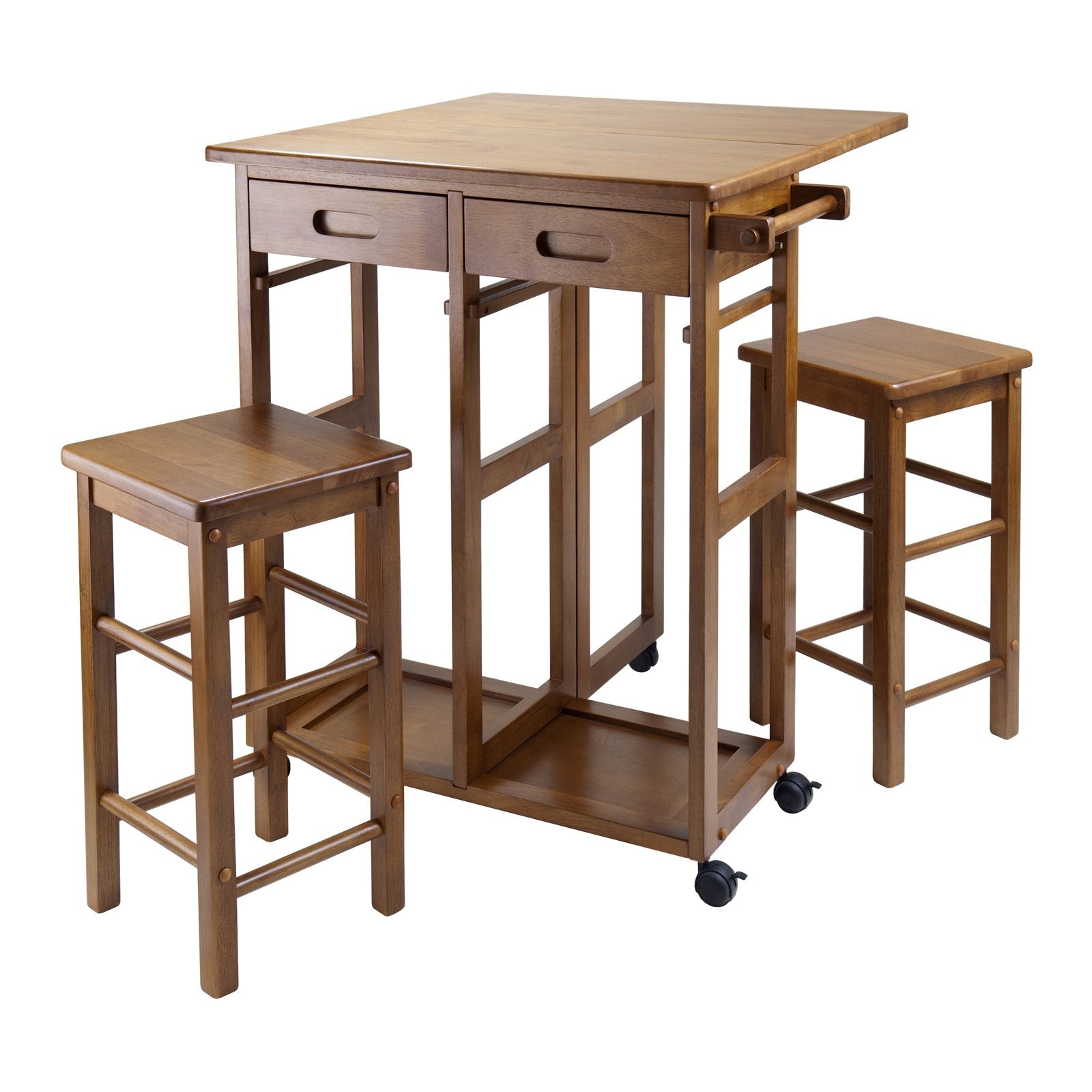 Teak Space Saver Dining Set with 2 Stools