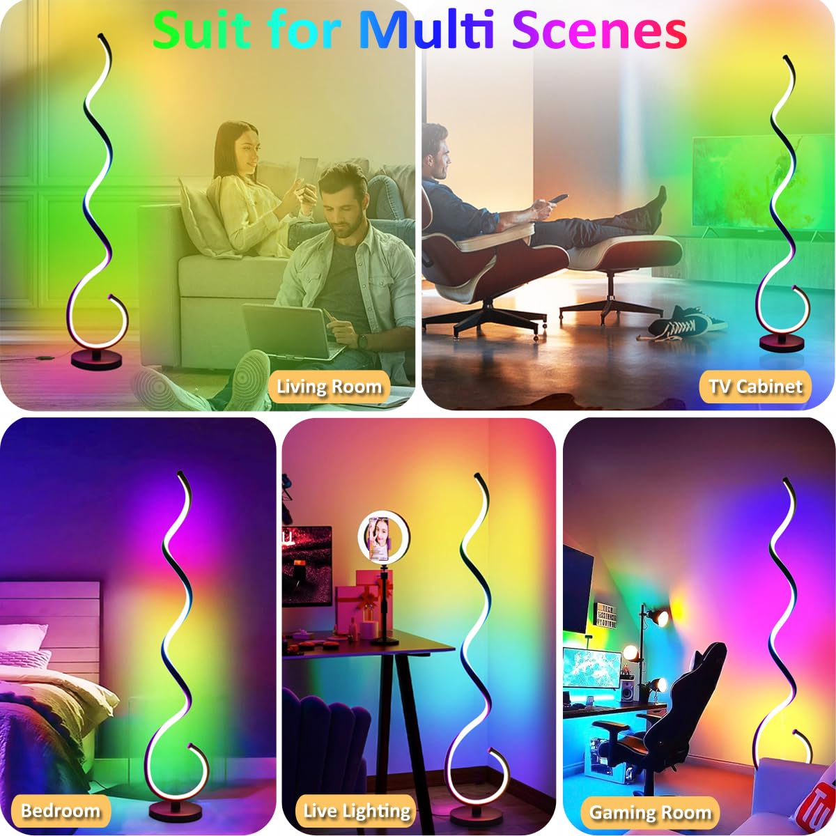 RGB Spiral Floor Lamp with Smart LED and Music Sync