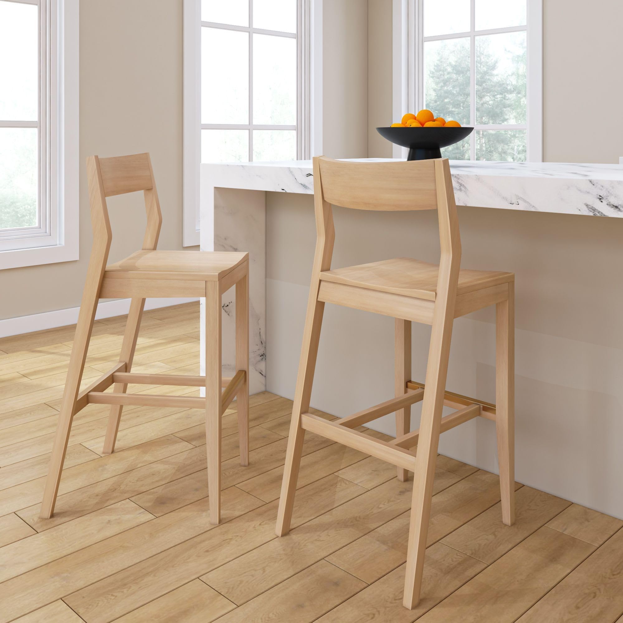 Modern Bar Height Chairs Set of 2 Solid Wood Blonde