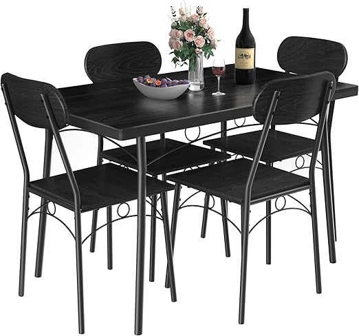 5-Piece Dining Table Set for 4 with Wooden Chairs