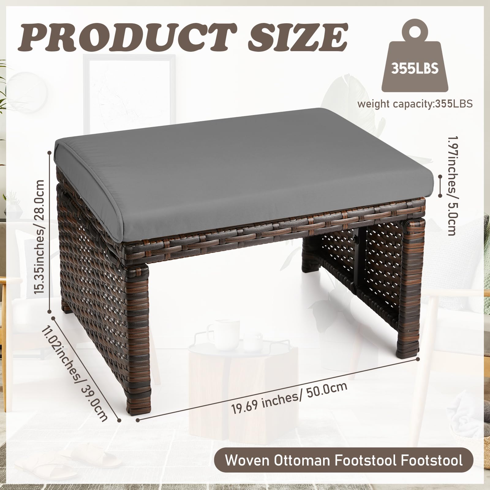 Patio Rattan Ottomans Set of 2