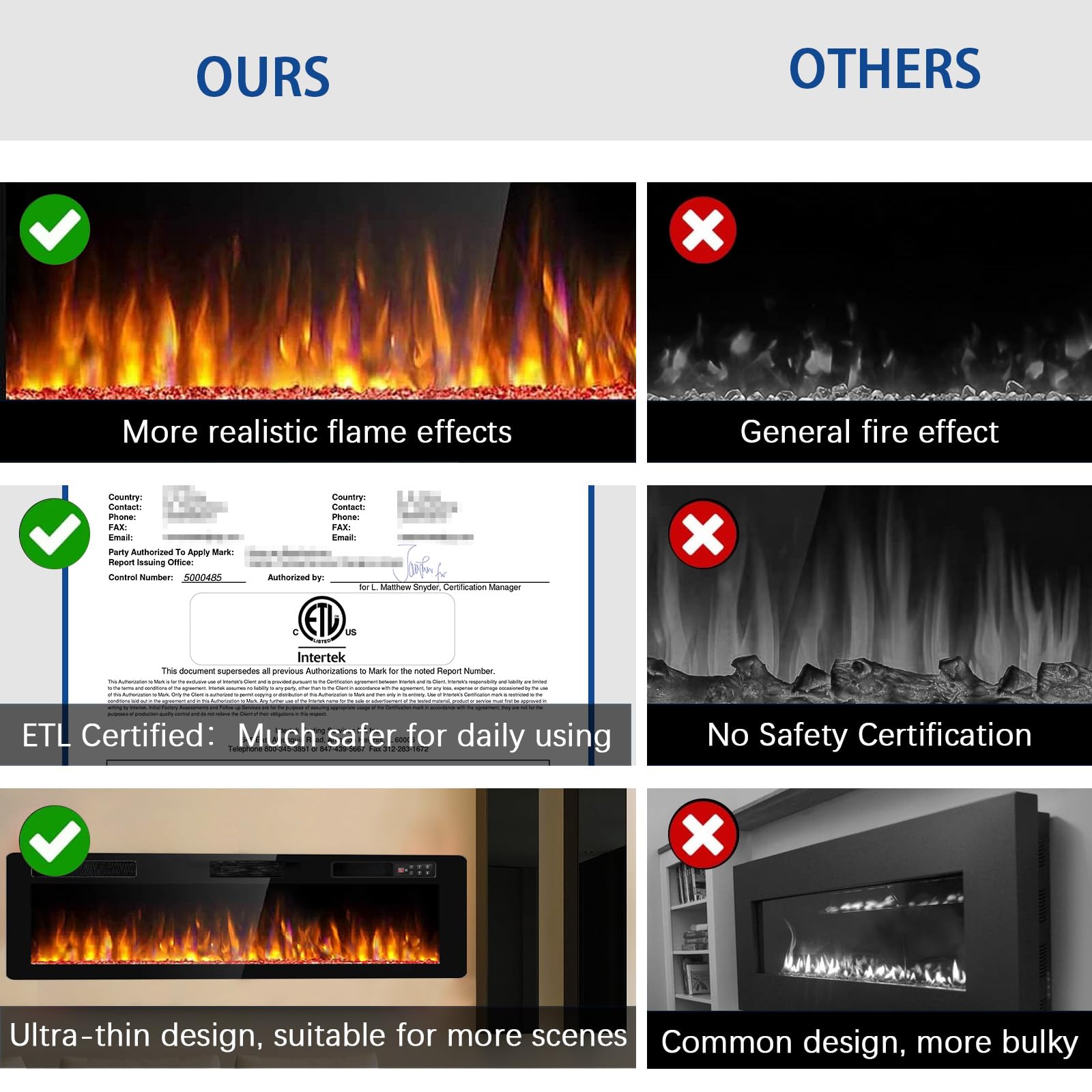 72 Inch Ultra-Thin Linear Electric Fireplace