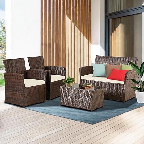 4 Piece Outdoor Patio Furniture Set with Table and Loveseat