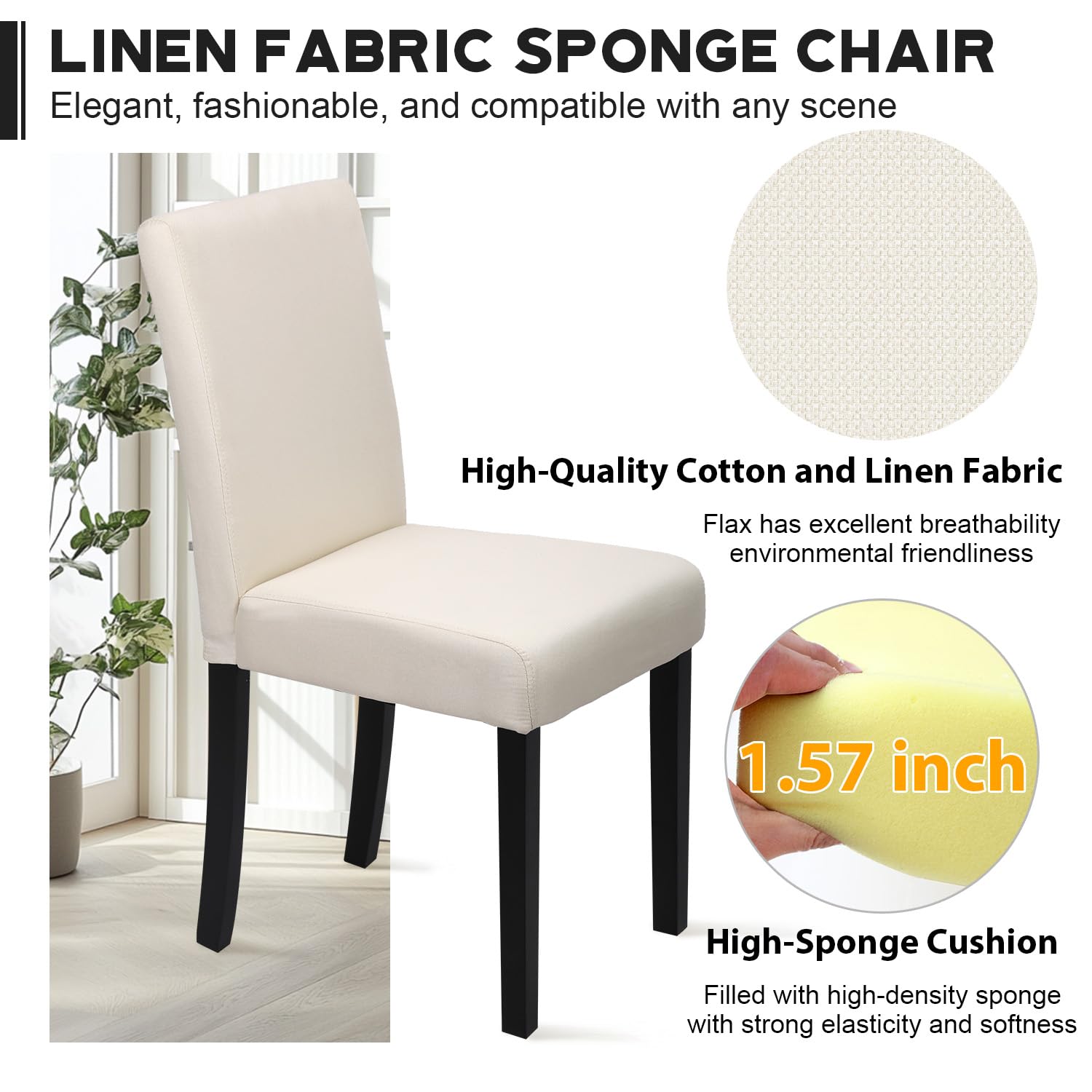 Dining Chairs Set of 4 Fabric Upholstered Beige