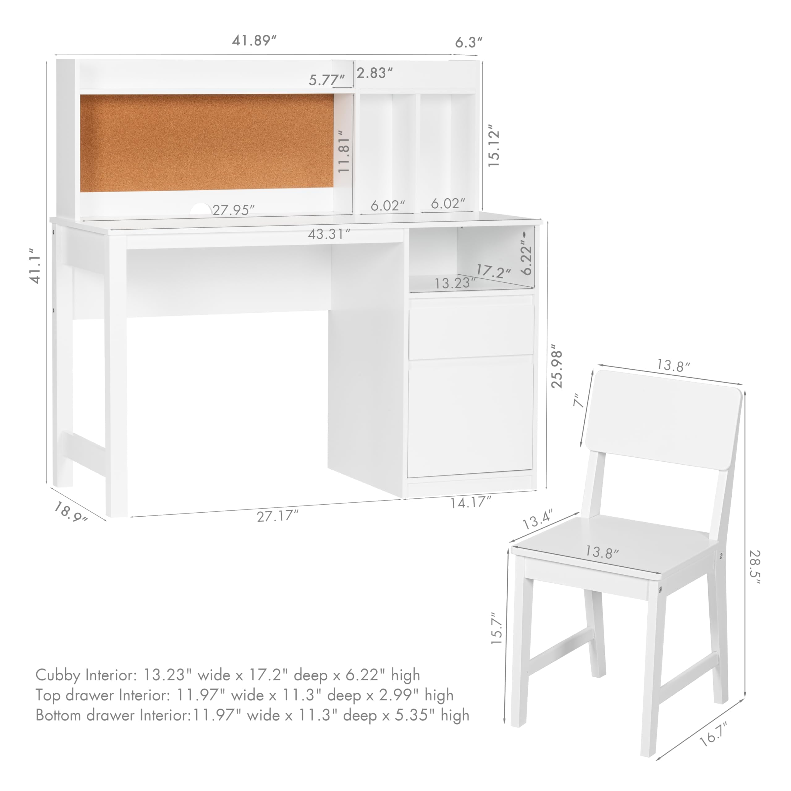 Kids Desk and Chair Set with Hutch and Storage