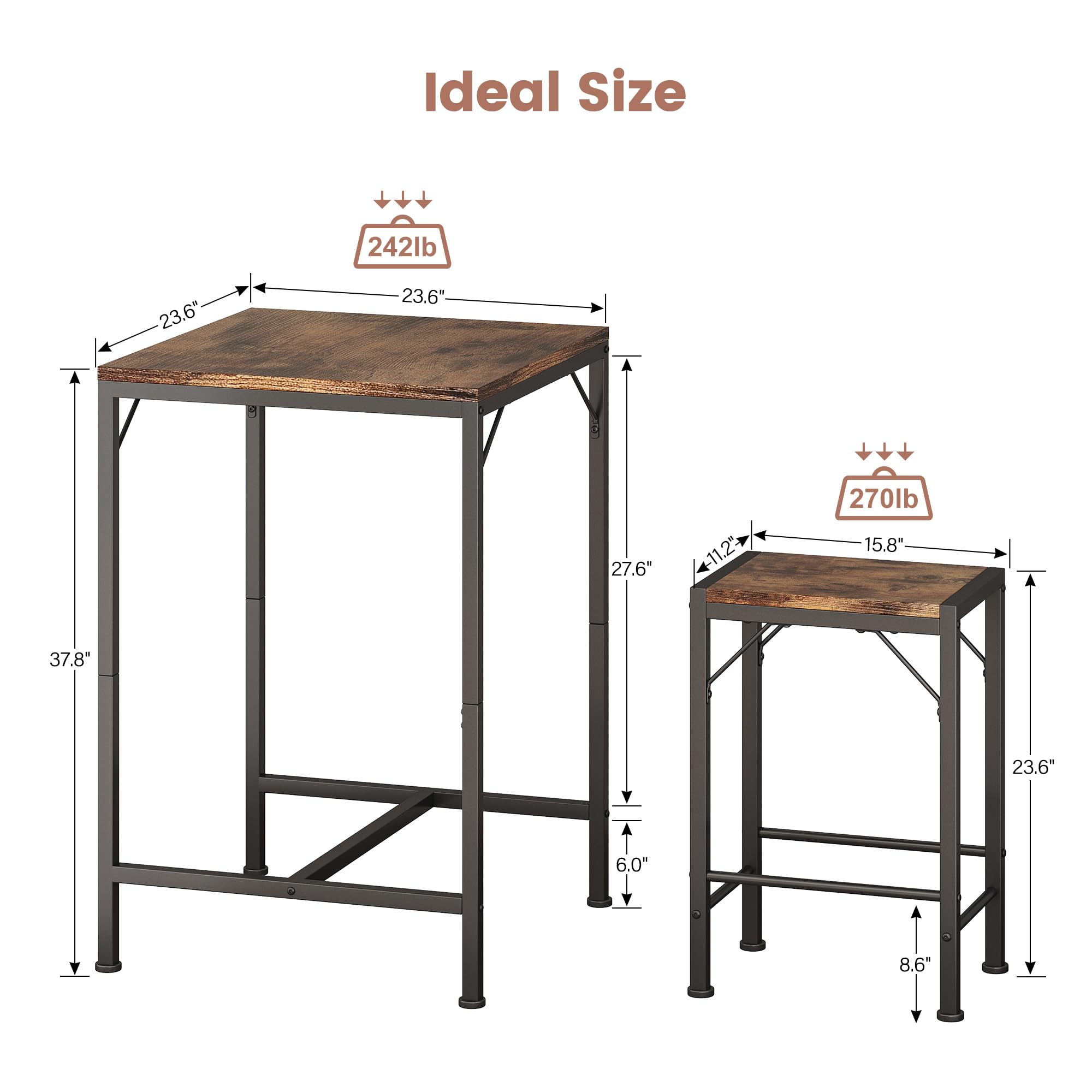 Square Bar Table with 2 Stools Set