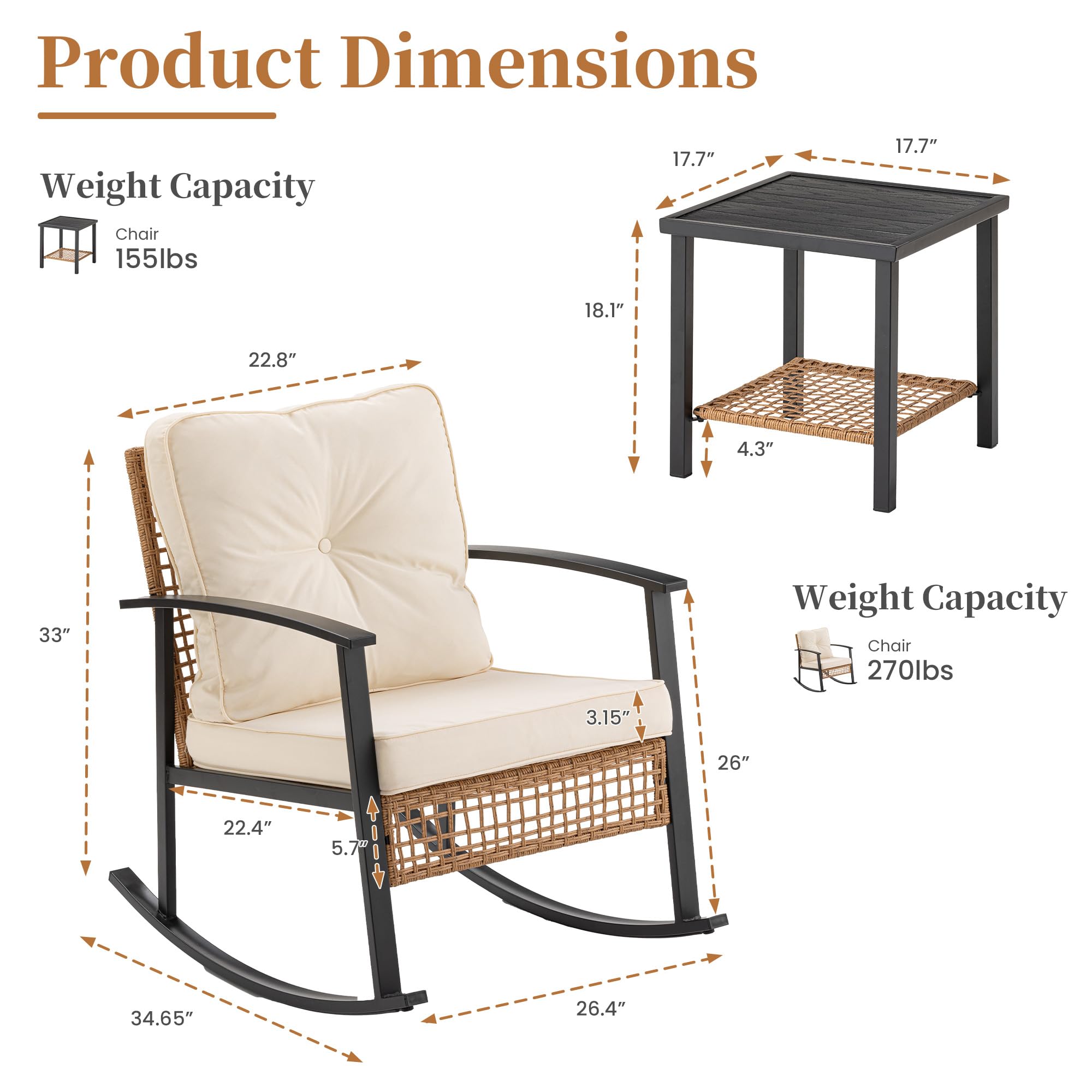 3-Piece Rattan Rocking Bistro Set