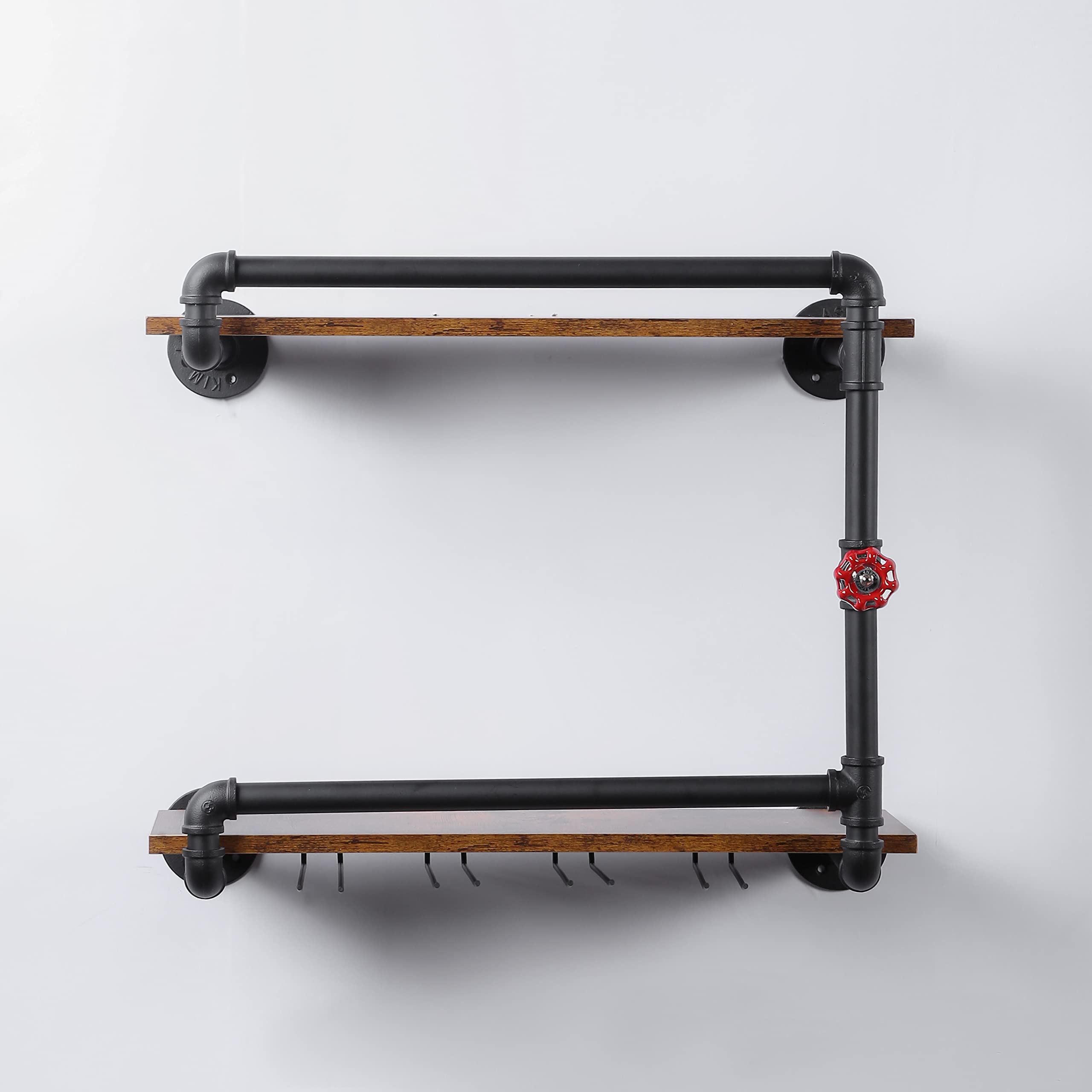 2-Tier Wall Mounted Wine Rack with Glass Holder