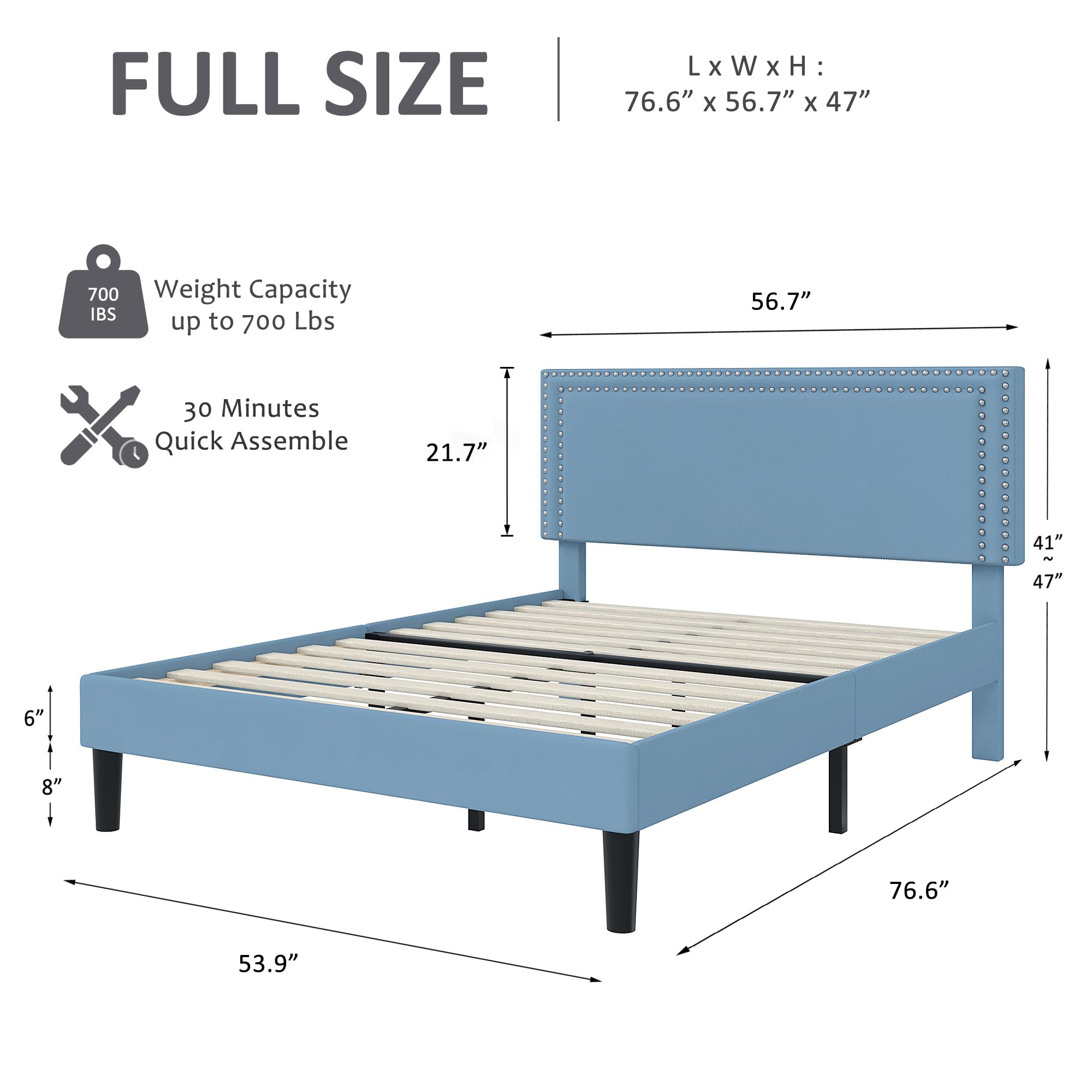 Full Size Platform Bed Frame with Adjustable Headboard