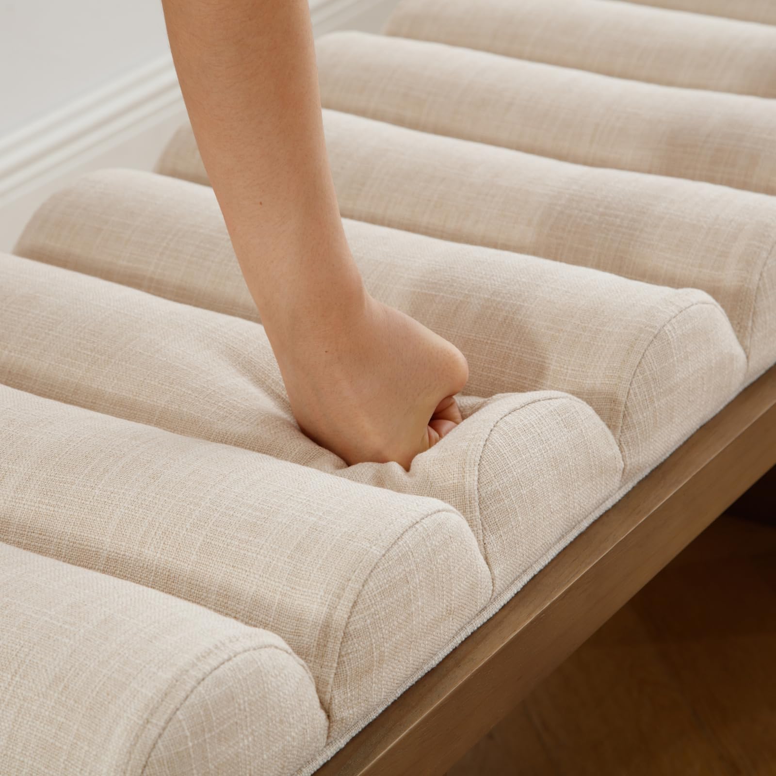 47 Inch Upholstered Bench with Cylindrical Cushion