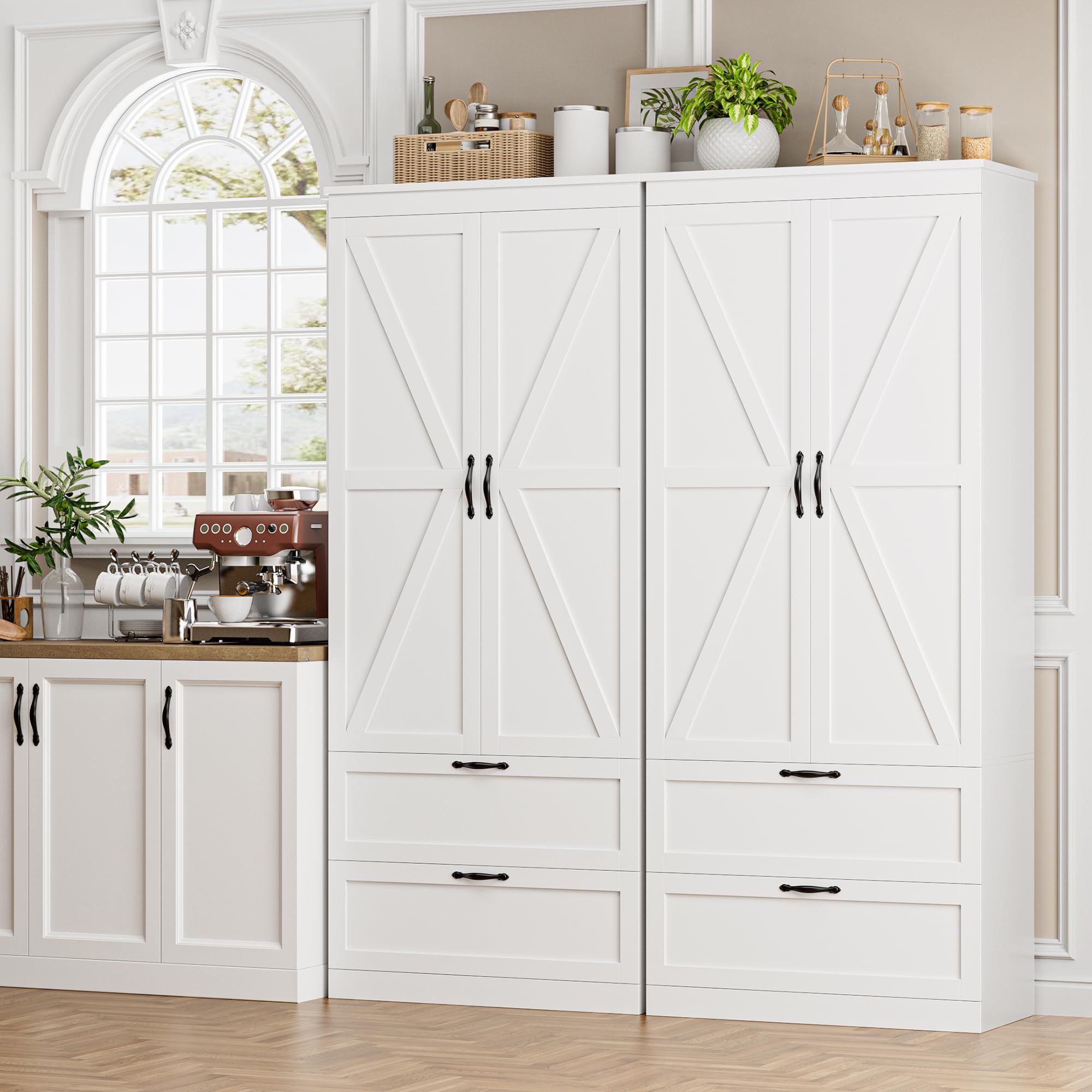 70" Tall Kitchen Pantry Storage Cabinet with Barn Doors