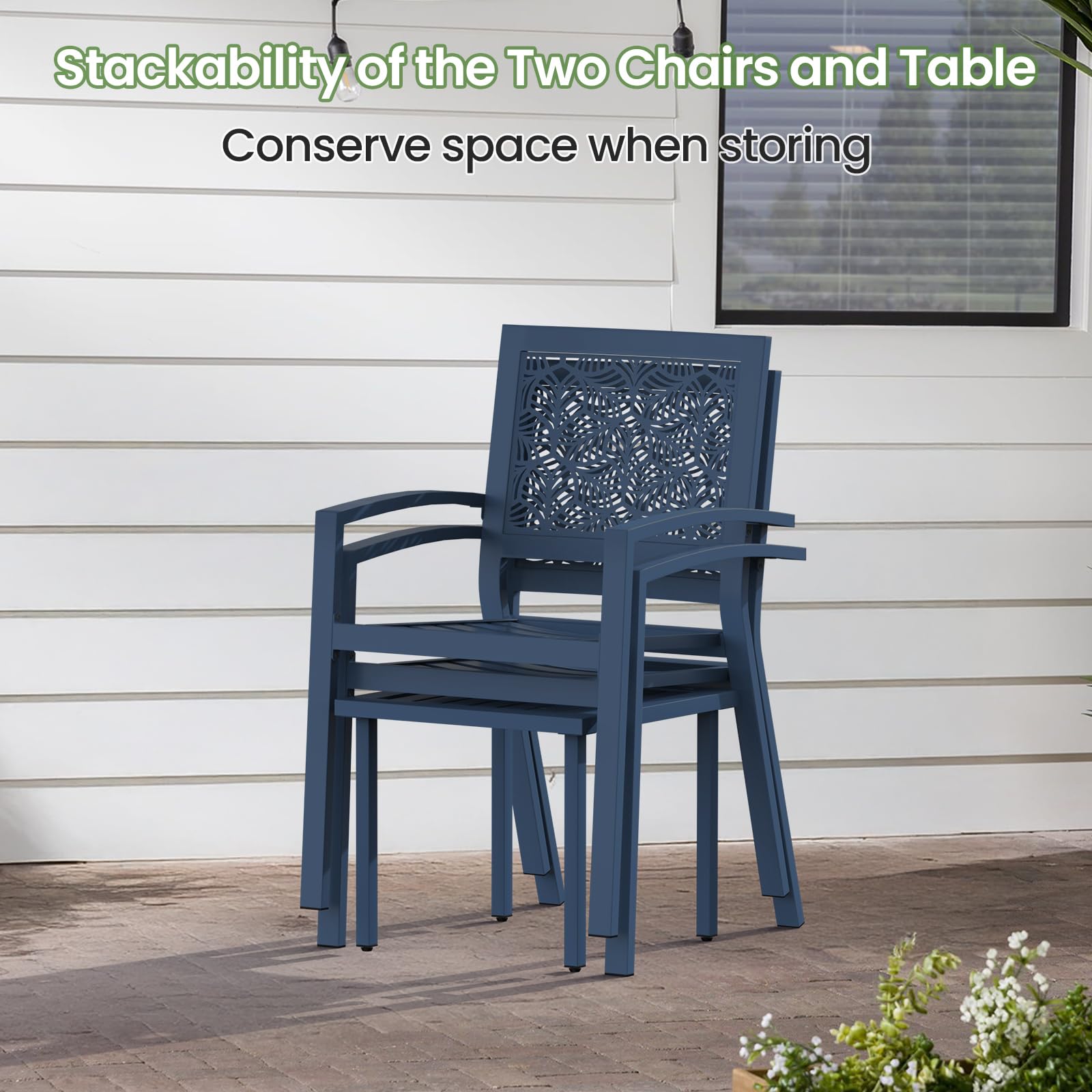 Outdoor Bistro Set for 2 with Stackable Chairs and Coffee Table