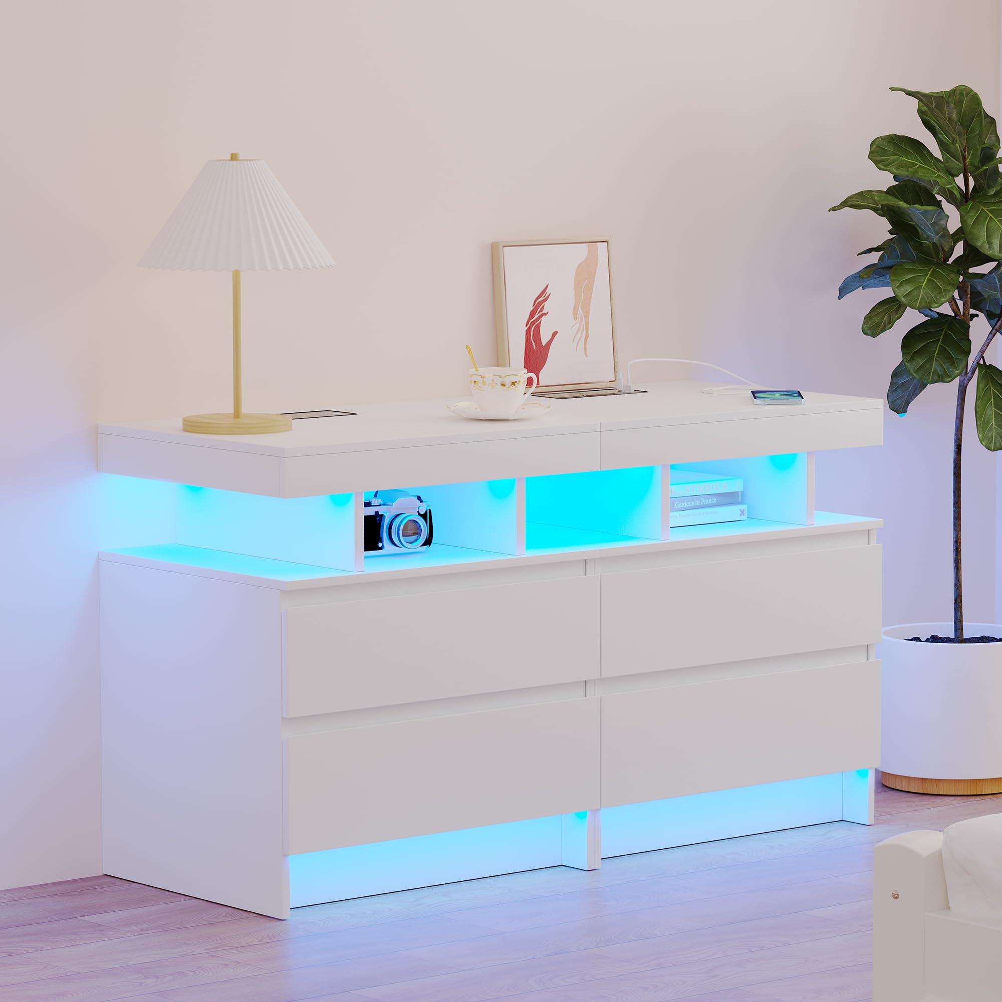 LED Nightstand with Charging Station