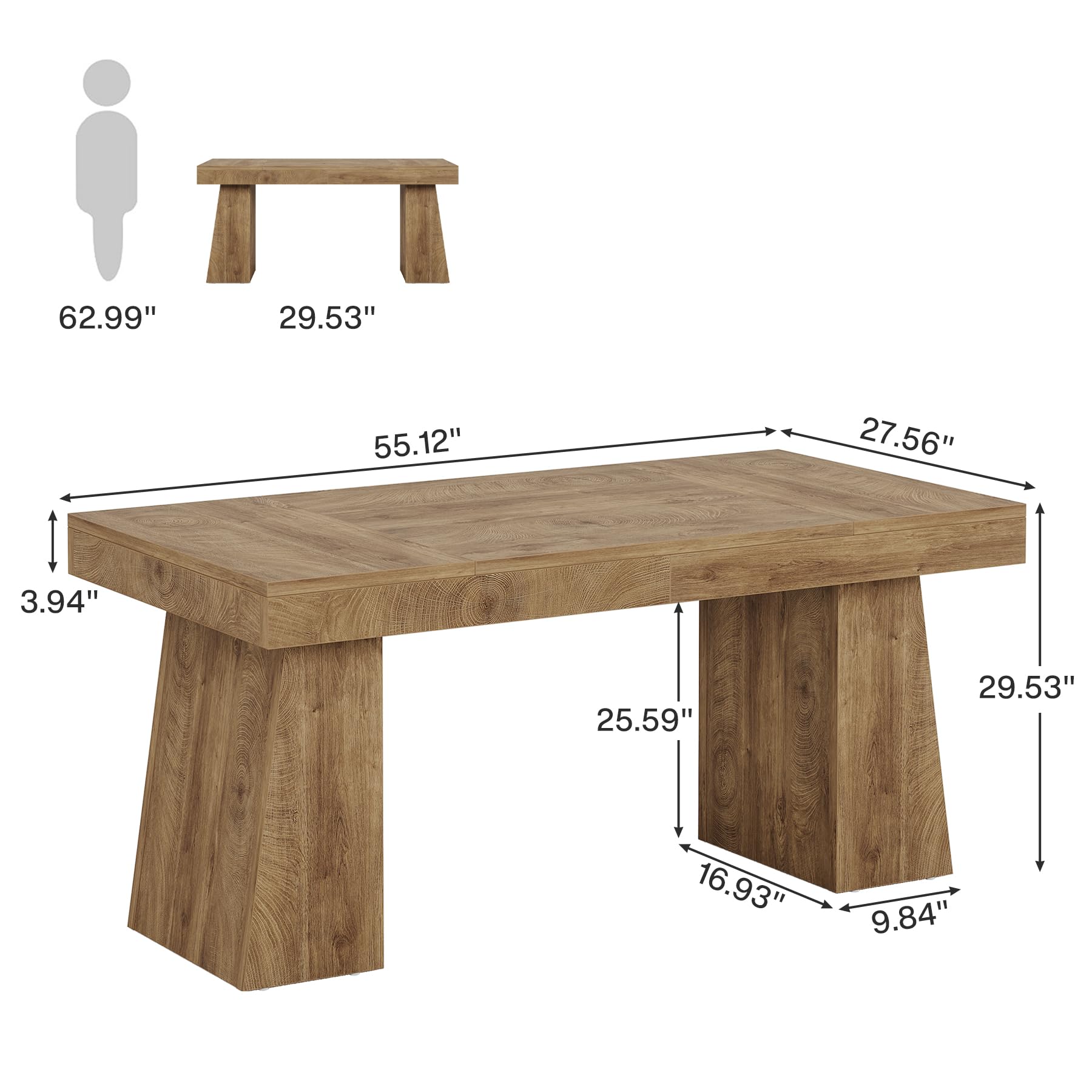 55-Inch Executive Desk Mid-Century Modern Wood Computer Table