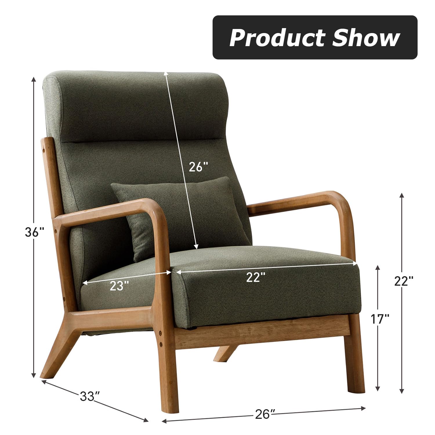 Mid Century Modern High Back Accent Chair