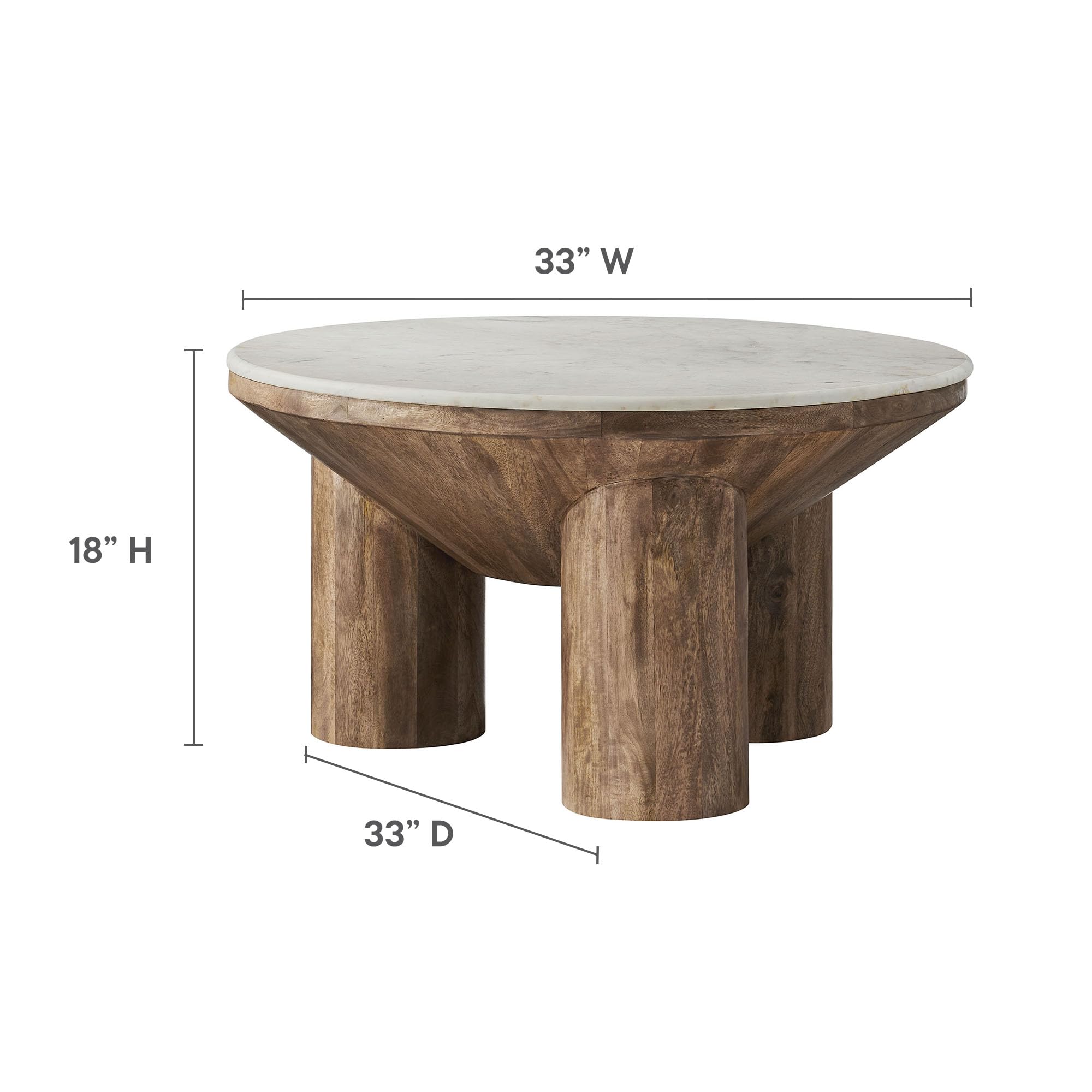 Round Mango Wood Coffee Table with Marble Top