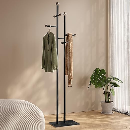 Coat Rack Freestanding with Marble Base - Heavy Duty Metal Corner Coat Tree