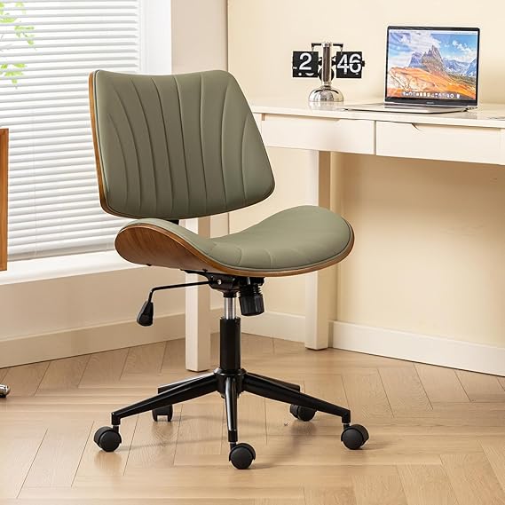 Armless Office Chair with Wooden Back