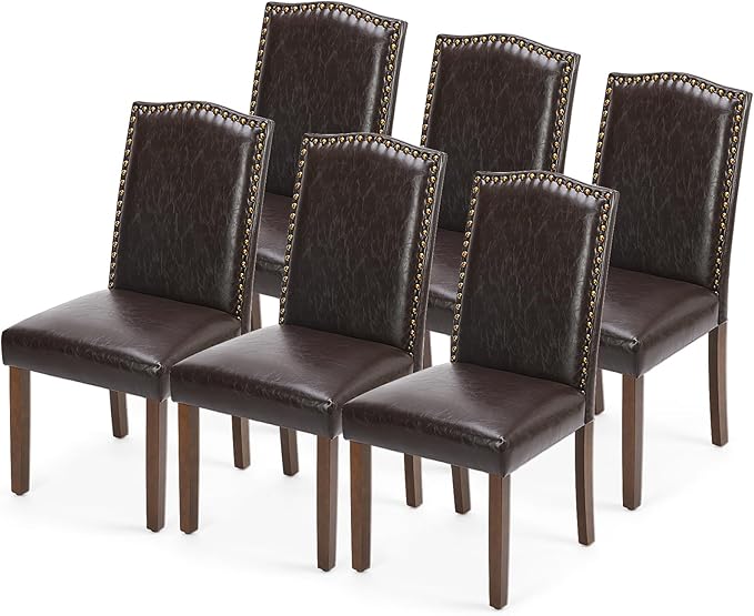 Dining Chairs Set of 6 with Padded Seat and Wooden Legs