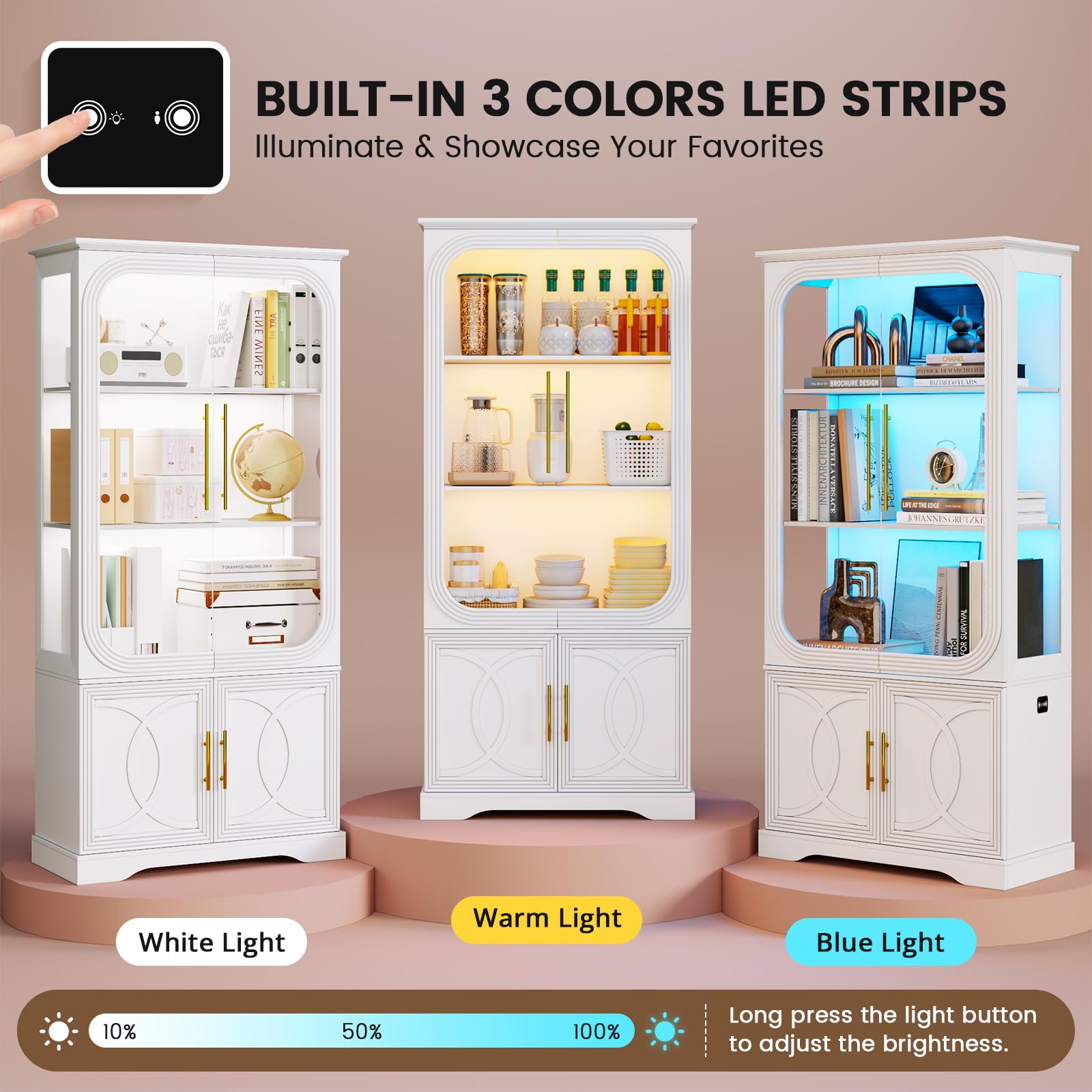 69.7" Display Cabinet with LED Lights and Glass Doors