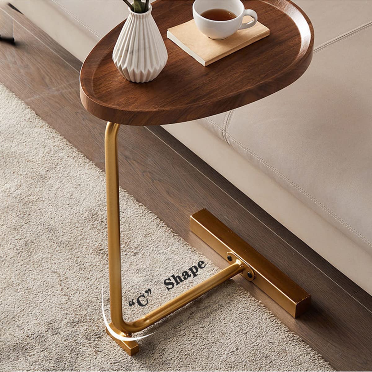 Small C-Shaped Side Table with Round Top