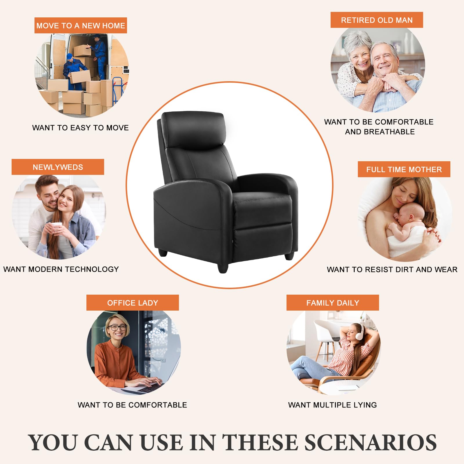 Massage Recliner Chair with Adjustable Positions and Lumbar Support
