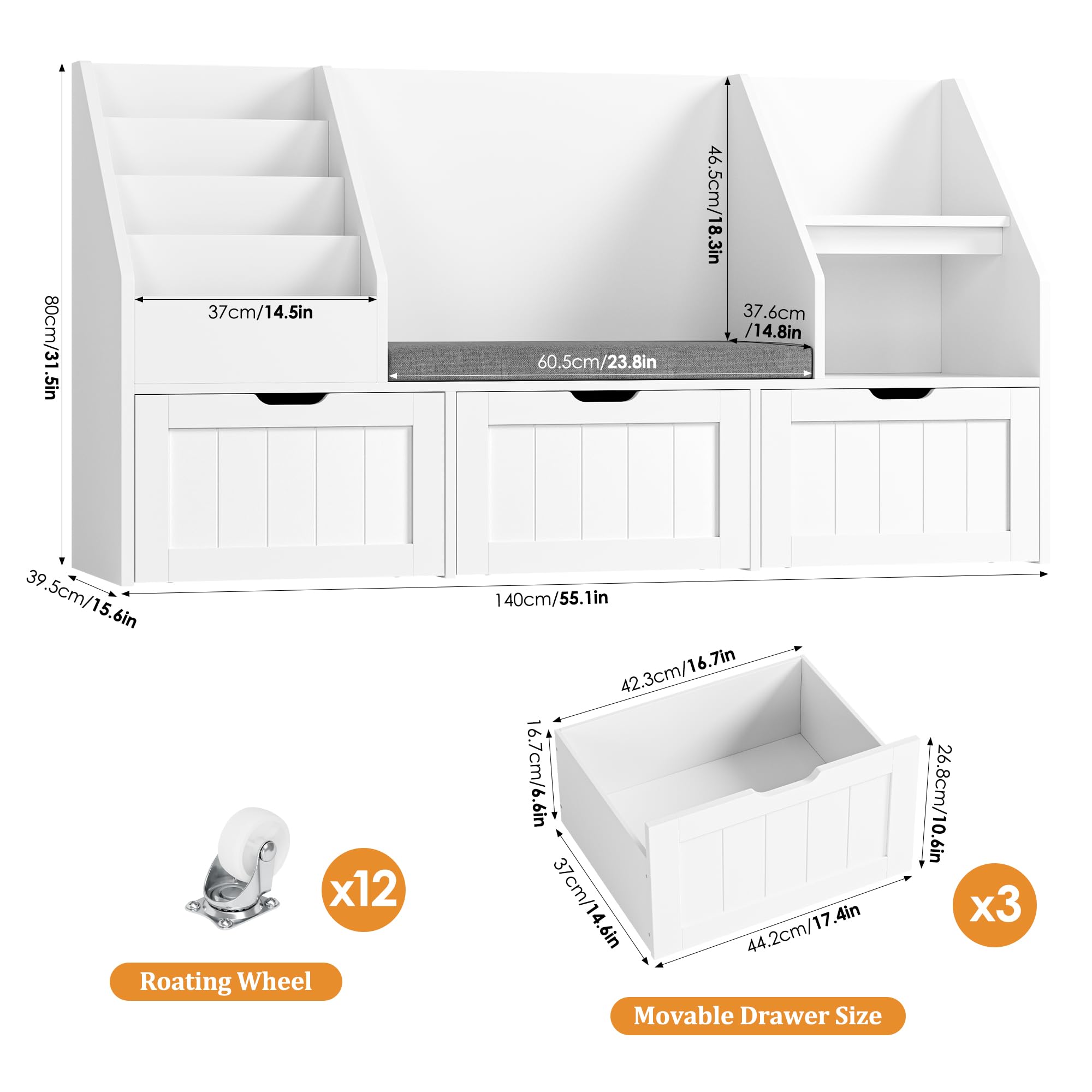 Kids Bookshelf with Reading Nook and Storage