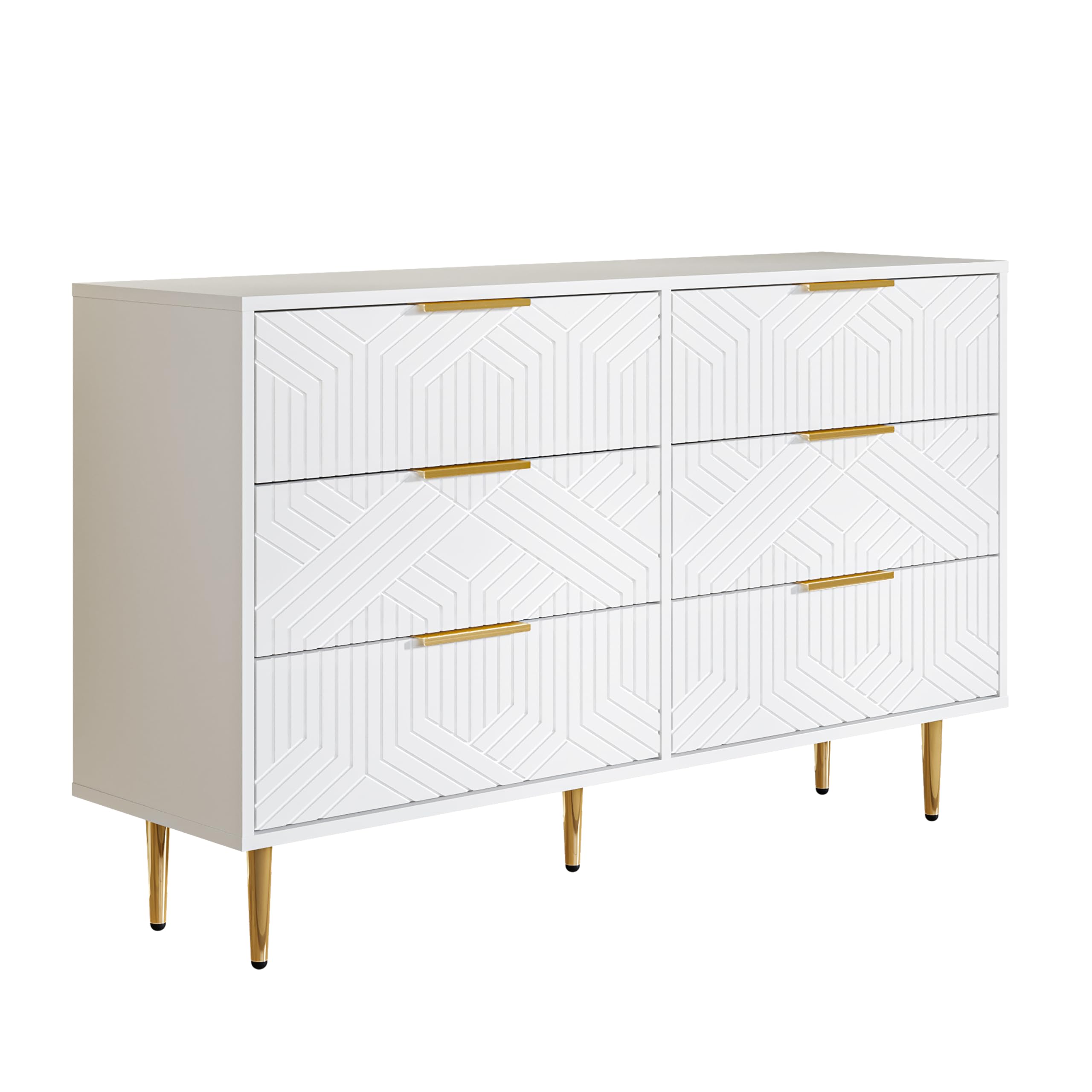 6 Drawer White and Gold Dresser