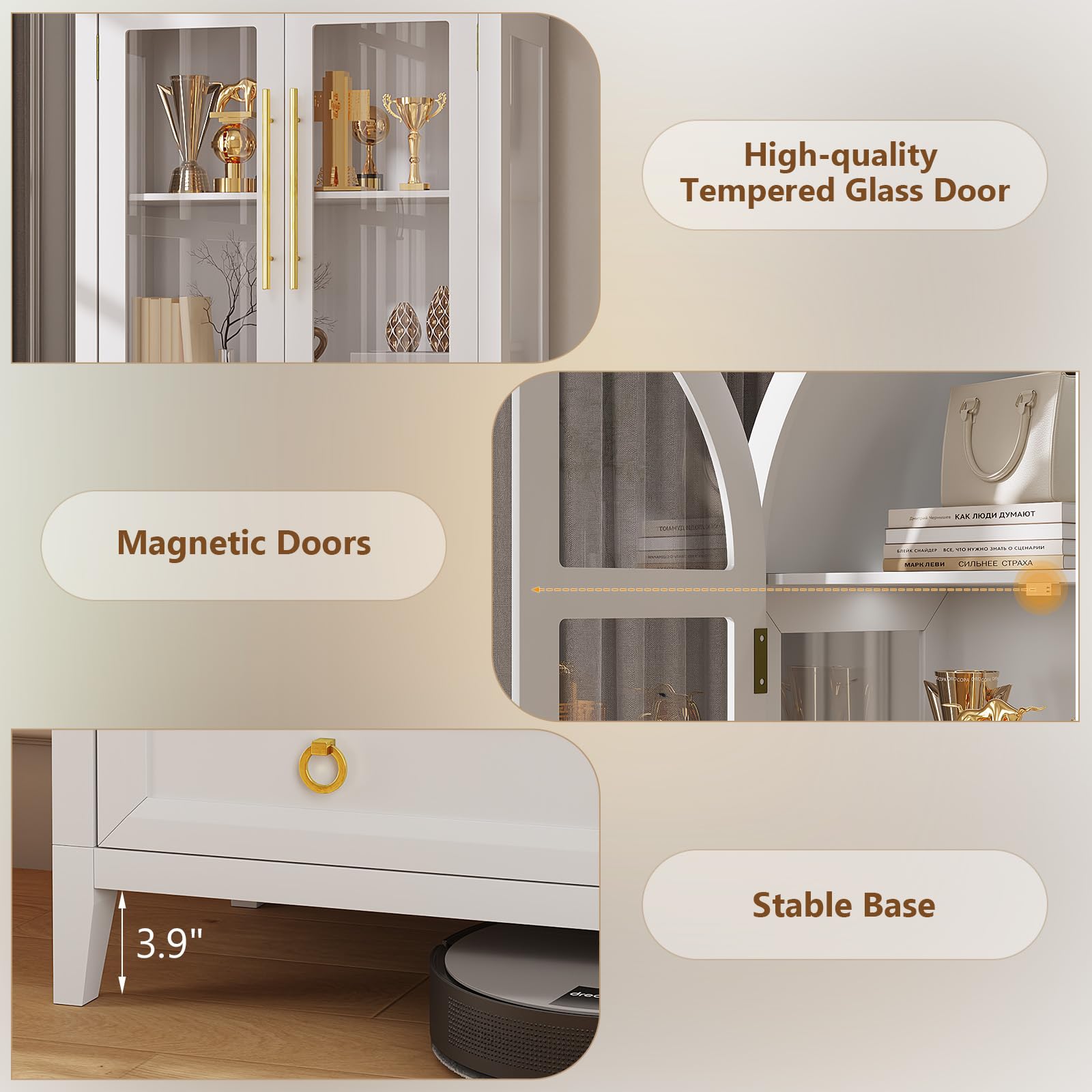 Arched Display Cabinet with LED Lighting