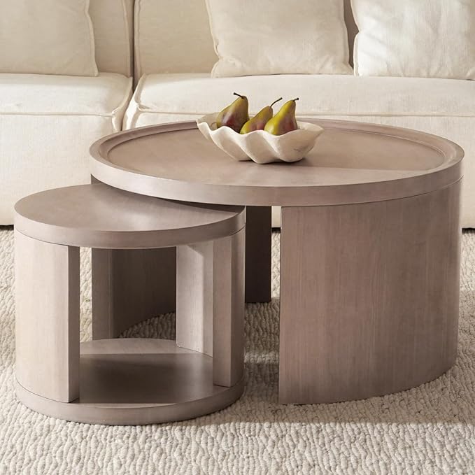 Round Nesting Coffee Table Set of 2 - Wood Look Top