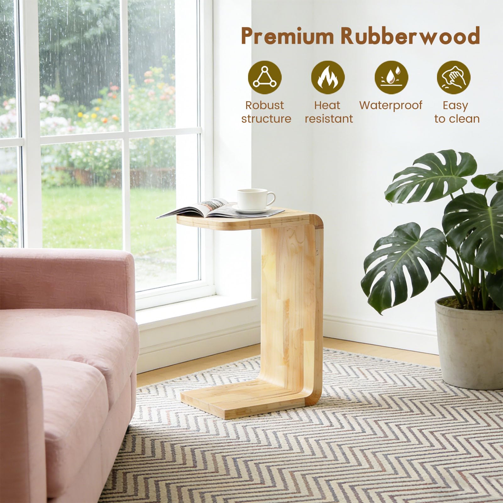 C-Shaped End Table Wooden Side Table