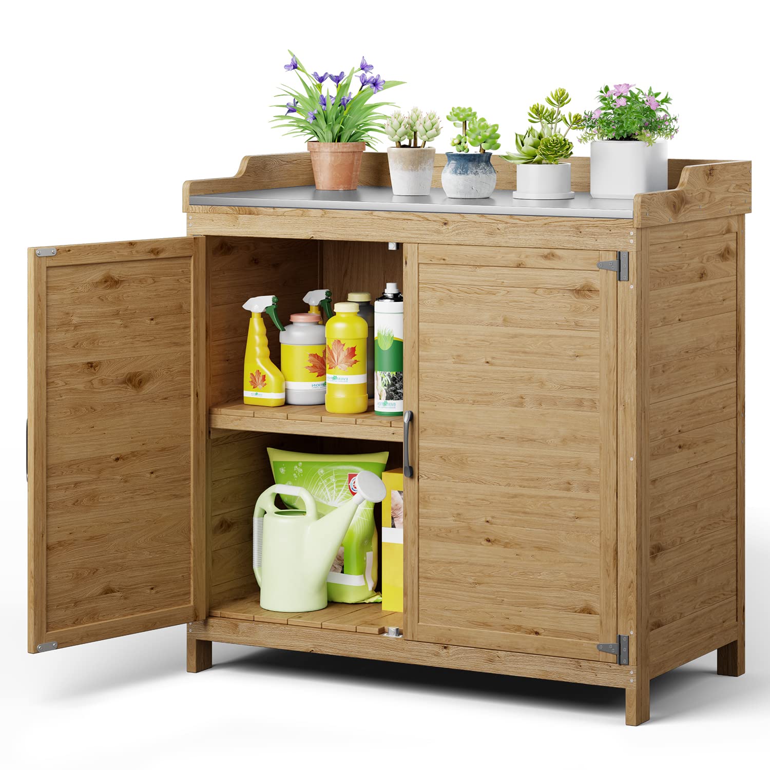 Outdoor Potting Bench with Metal Tabletop