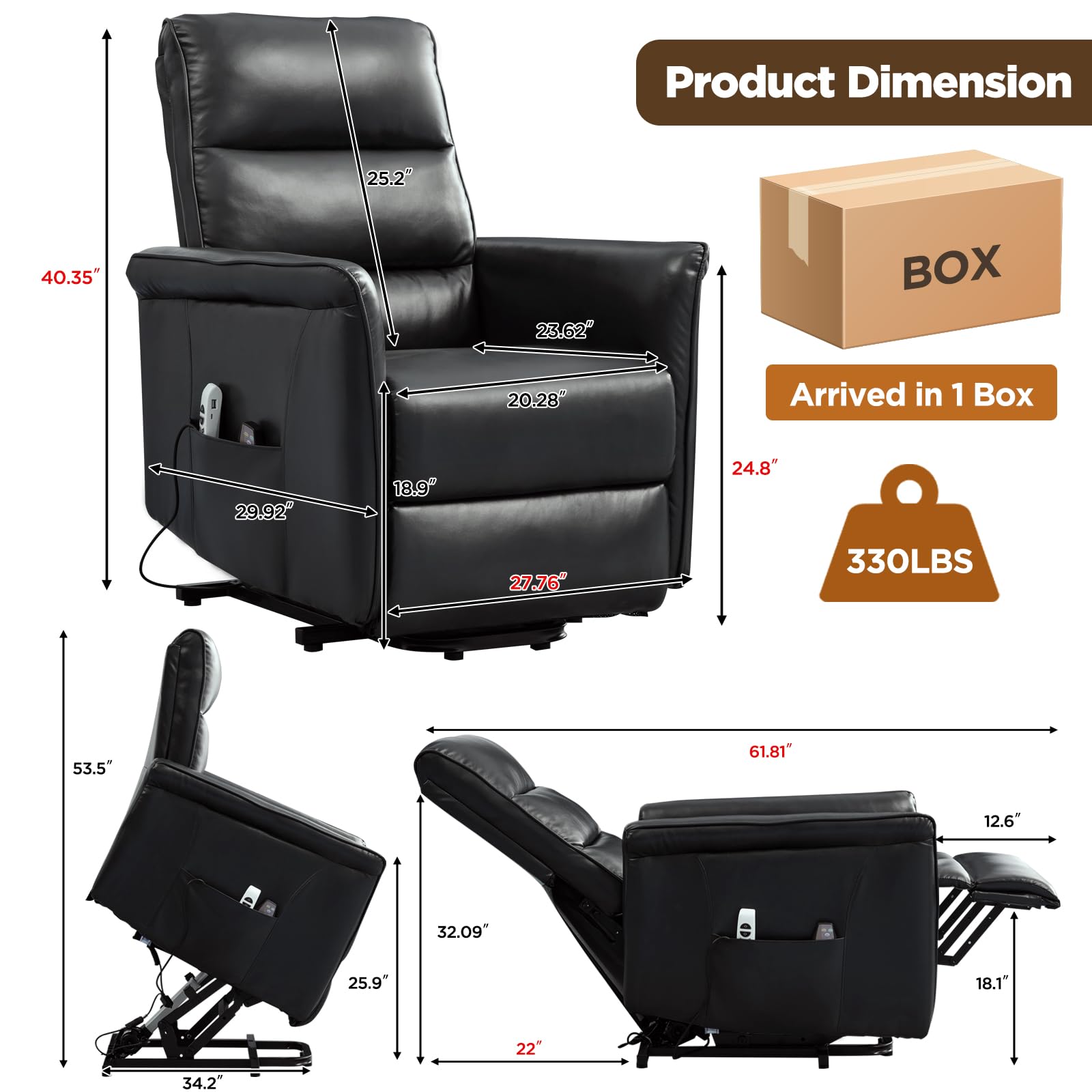 Power Lift Recliner with Massage and Lumbar Heat