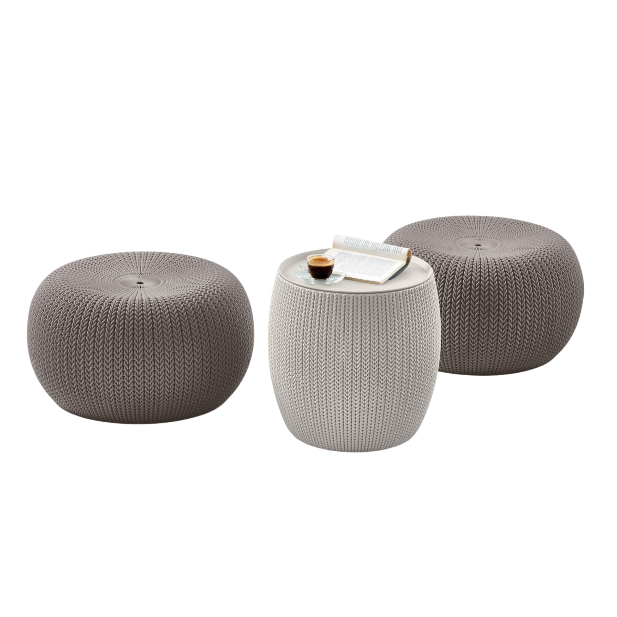 Urban Knit Pouf Ottoman Set with Storage Table