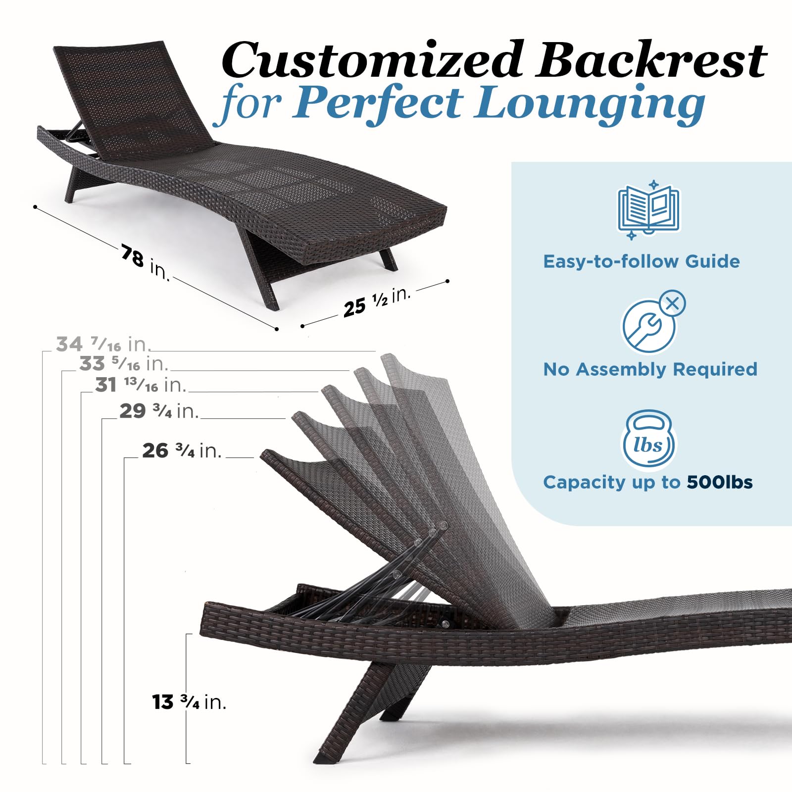 Outdoor Chaise Lounge Set of 2 with Reclining Backrest