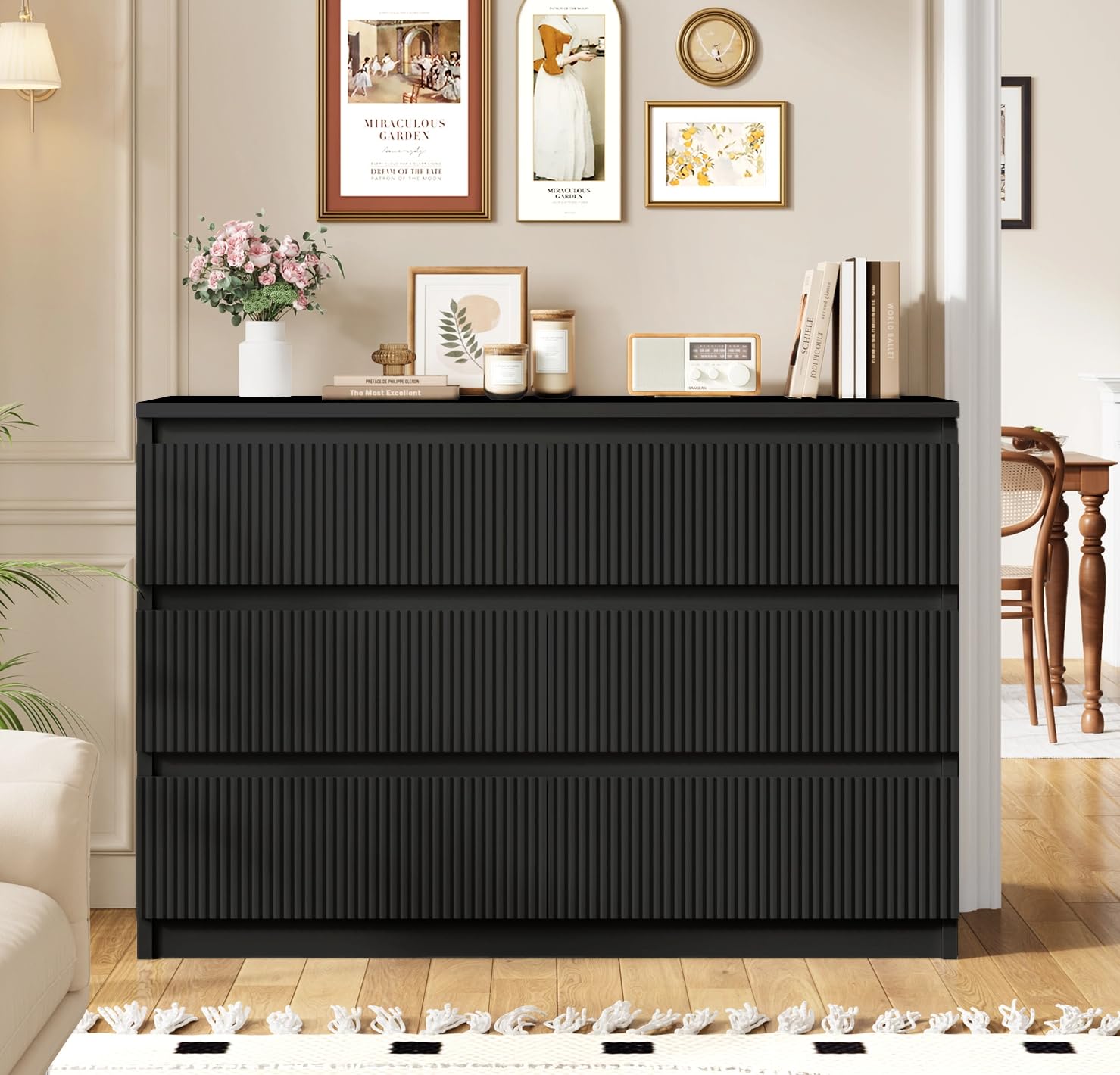 Modern 6 Drawer Dresser with Fluted Design