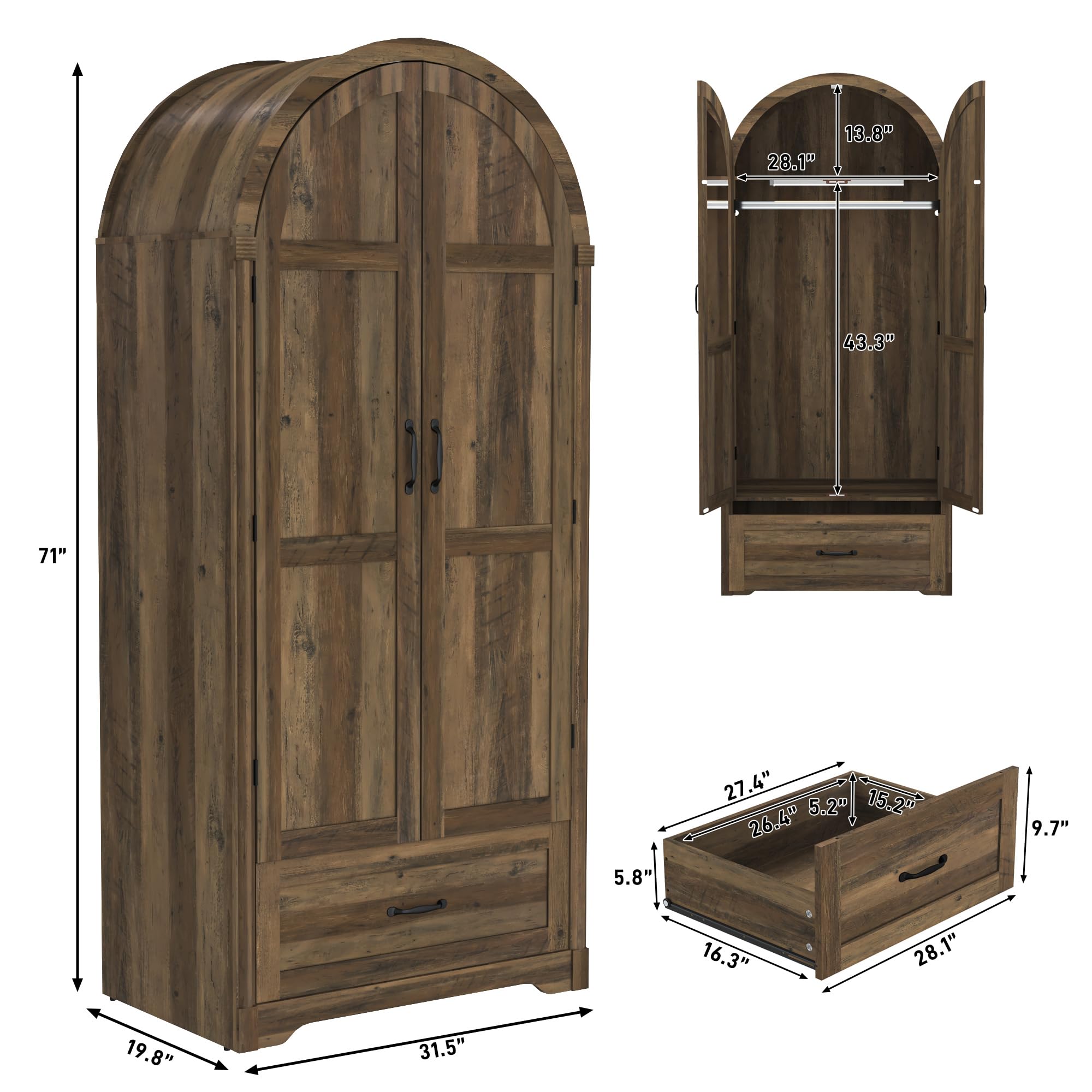 2-Door Armoire Wardrobe with Mirror and Lights