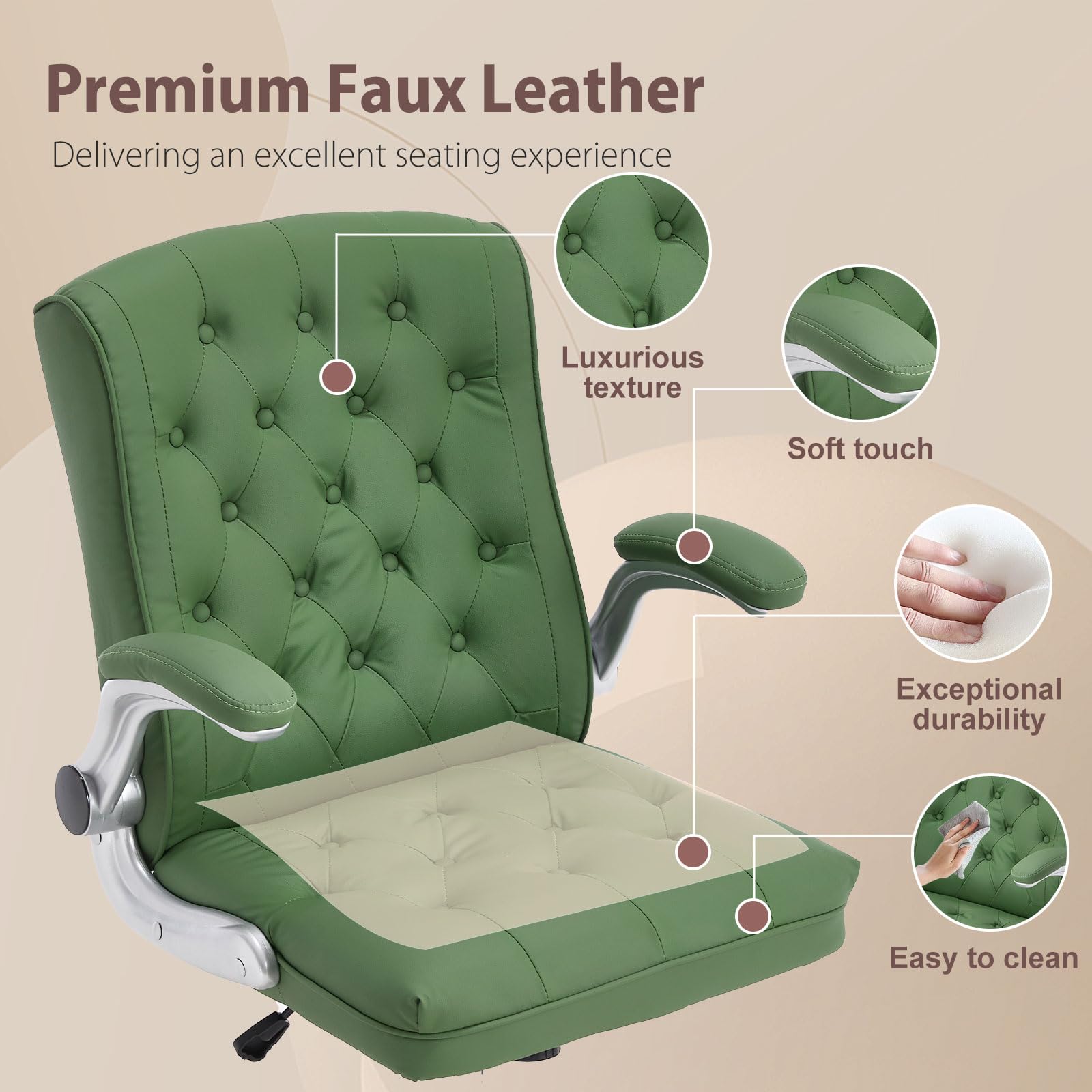 Mid-Back Leather Executive Office Chair with Flip-Up Arms