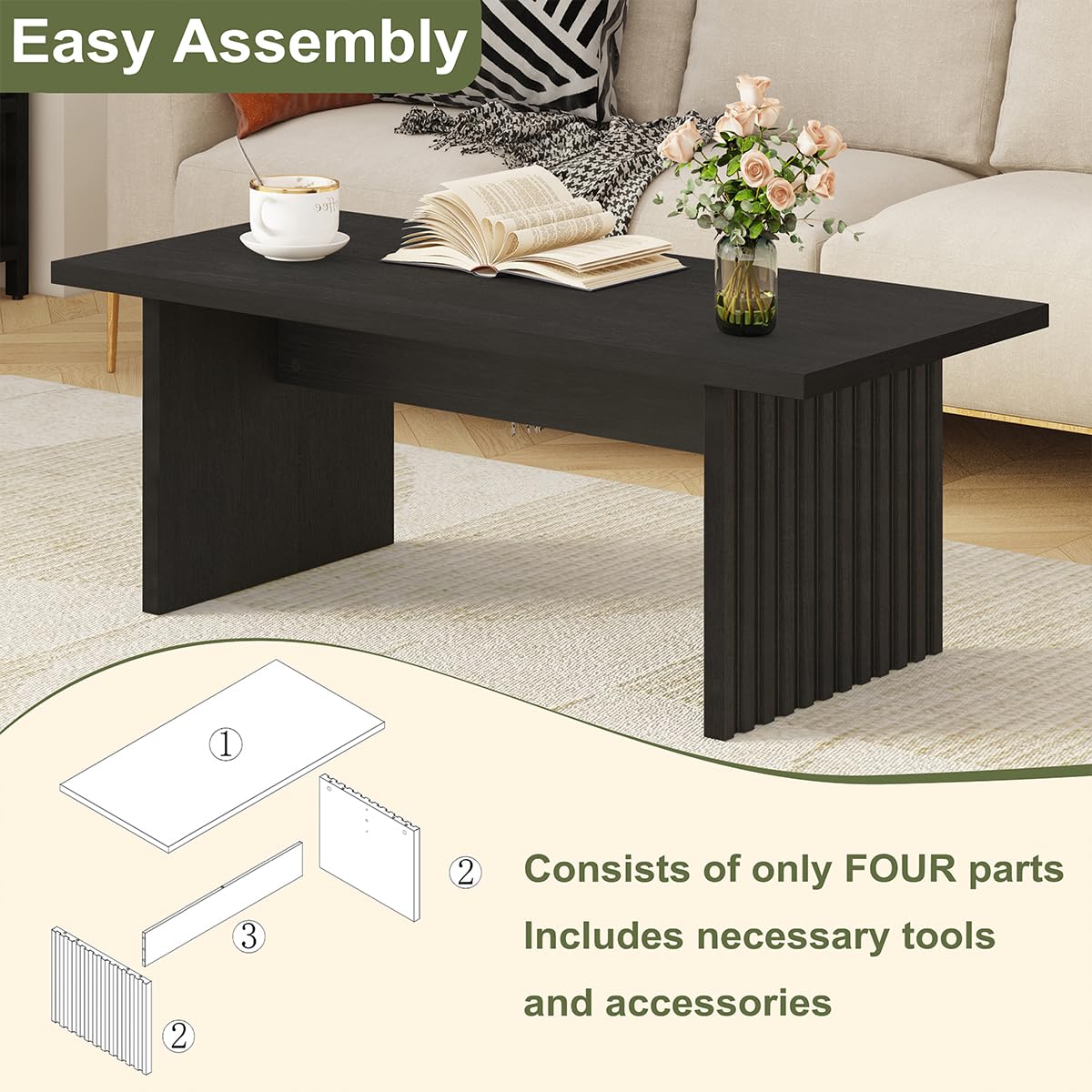Black Oak Fluted Coffee Table 43 Inch