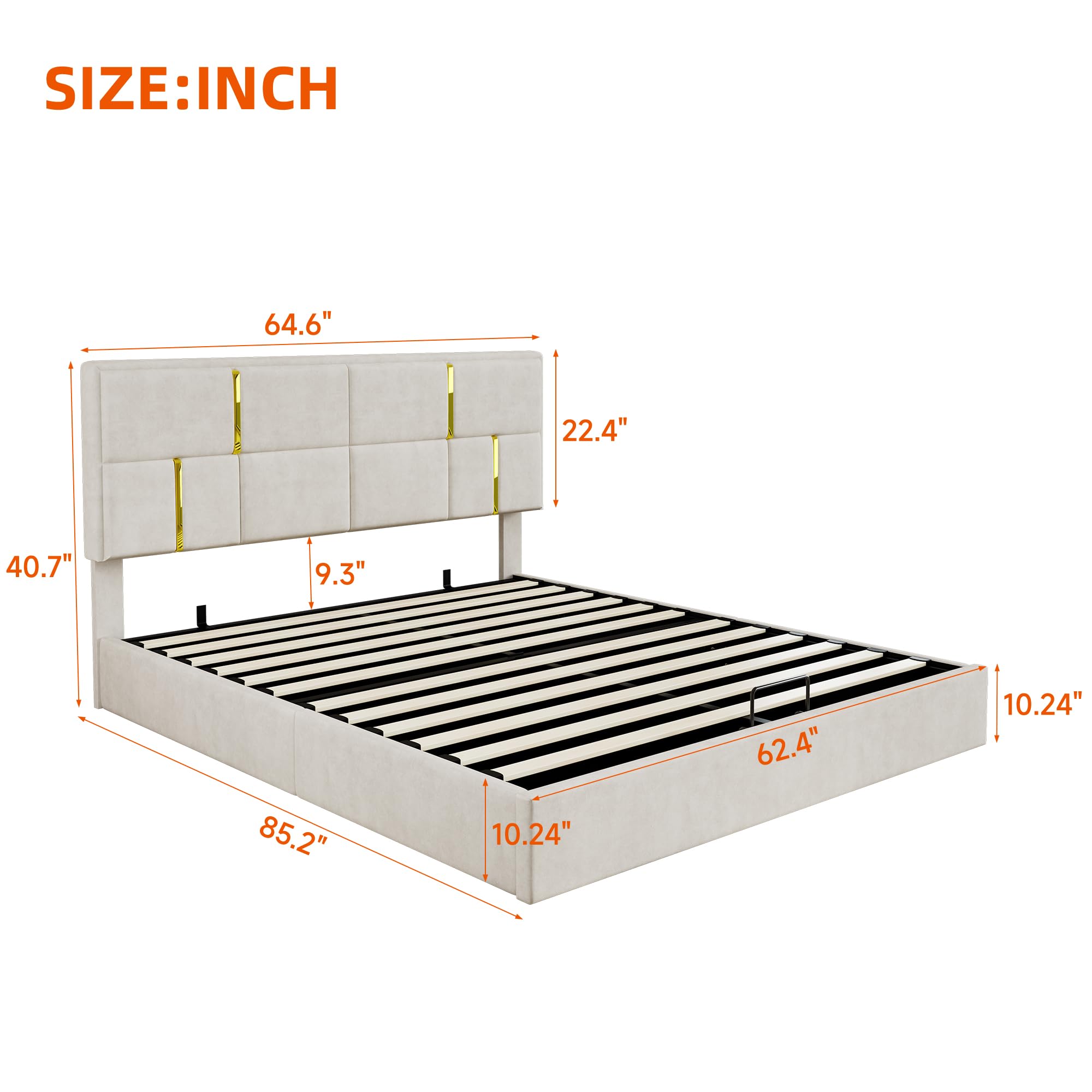 Queen Platform Bed with Hydraulic Storage and Ottoman