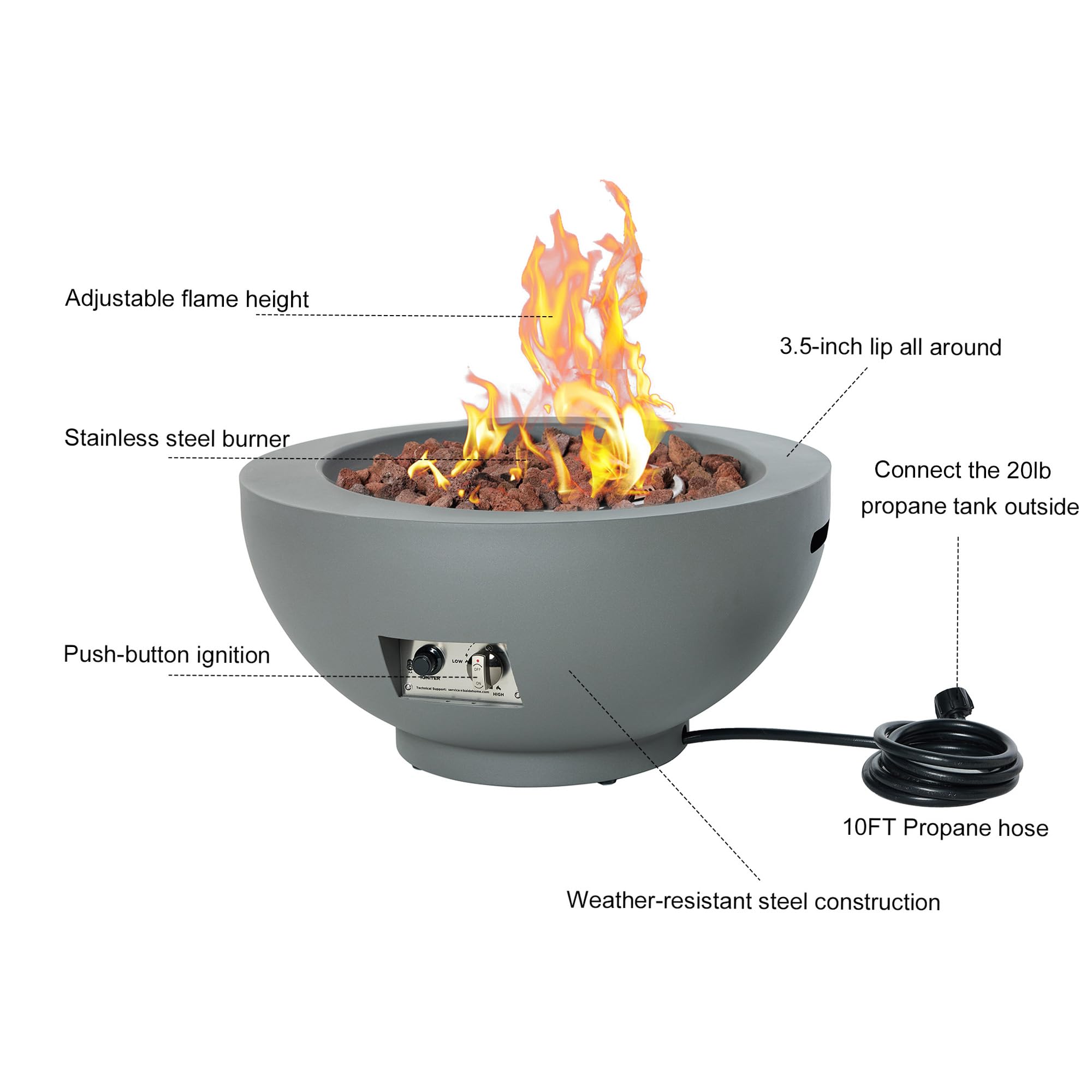 28-Inch Propane Fire Table with Lid and Cover