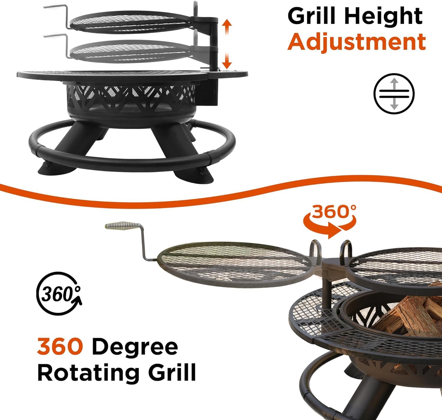47 Inch Wood Burning Fire Pit with BBQ Grill