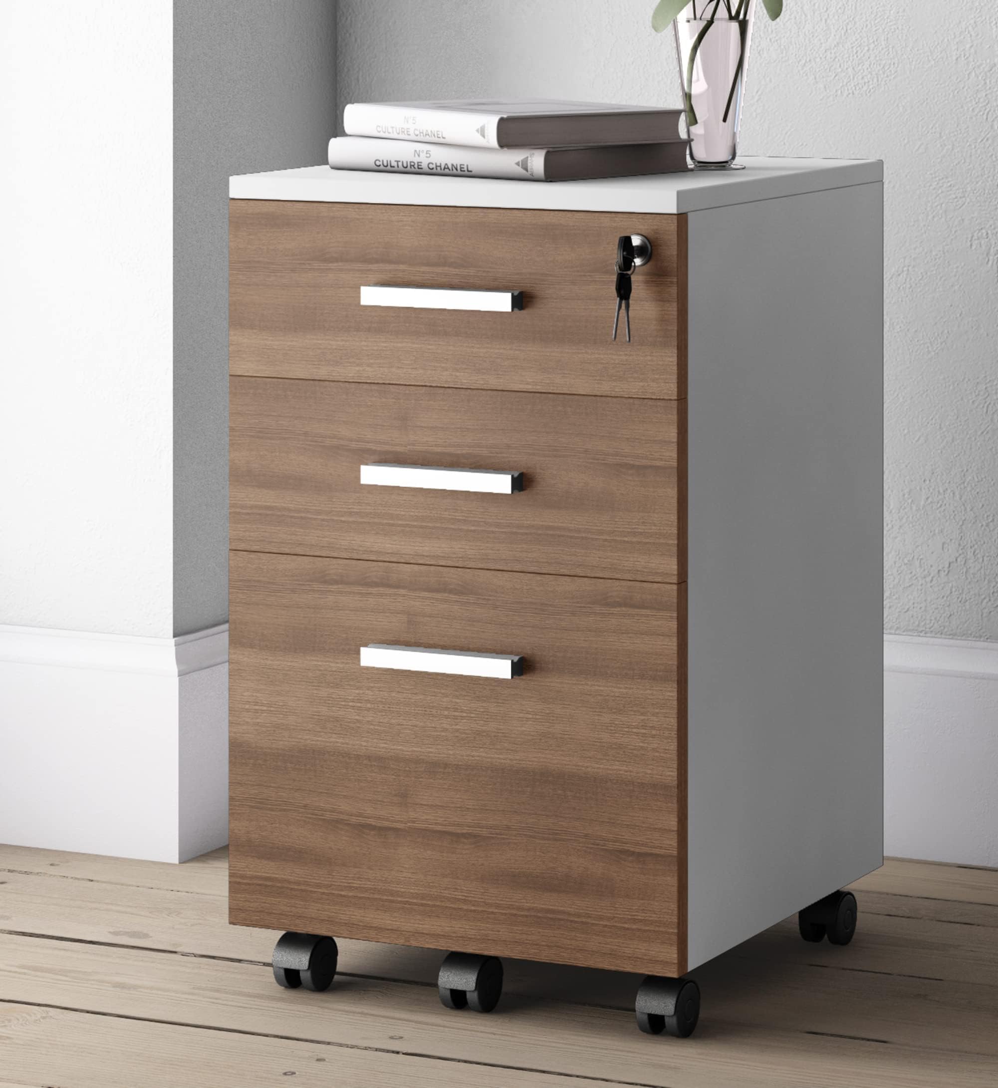 3-Drawer Rolling File Cabinet with Lock