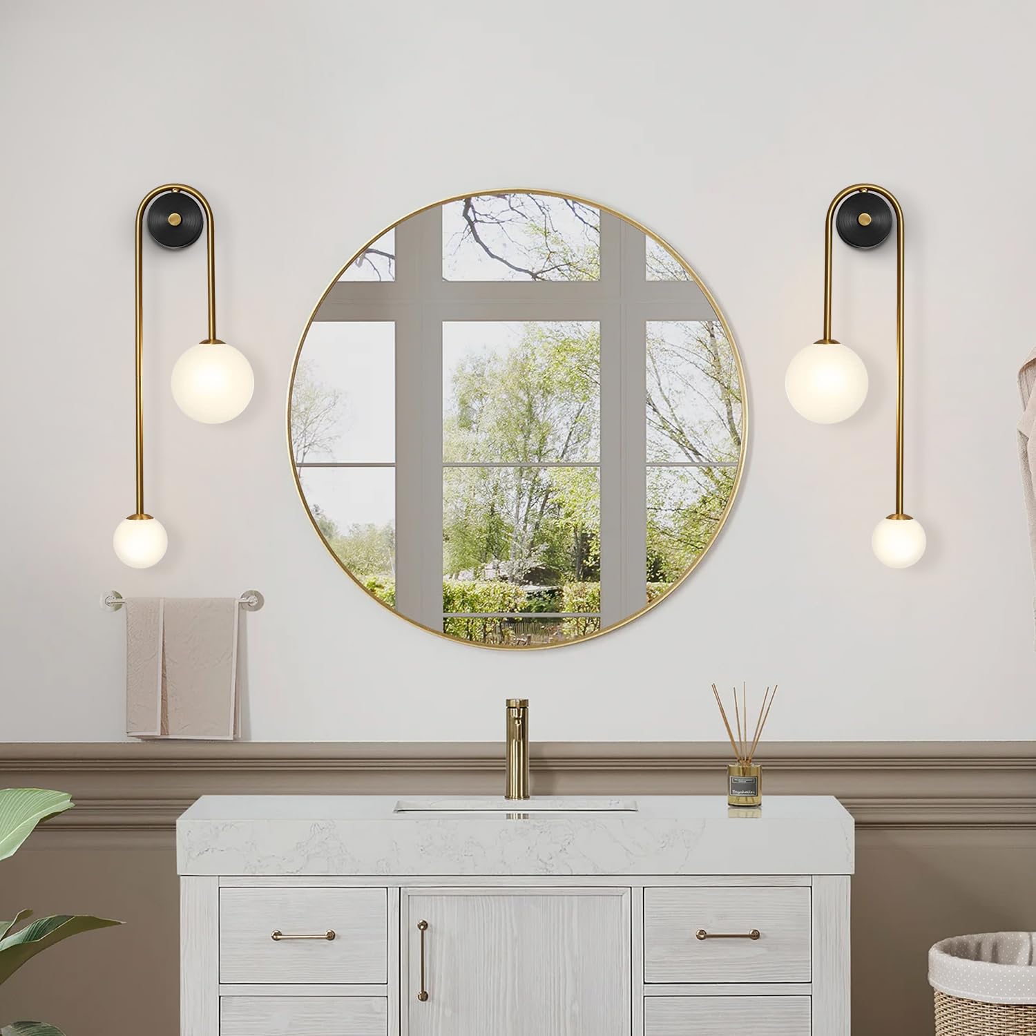 Globe Glass Wall Sconce 2-Light Modern Brushed Brass