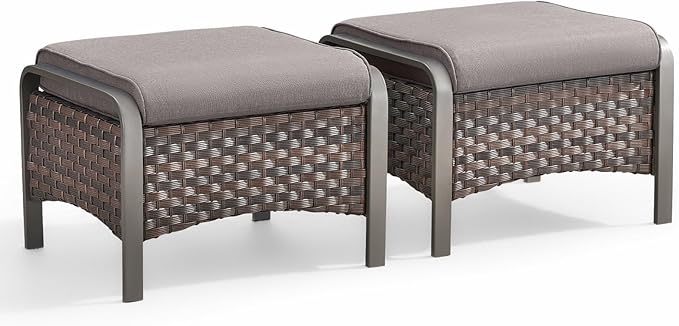 Outdoor Wicker Ottomans with Removable Cushions