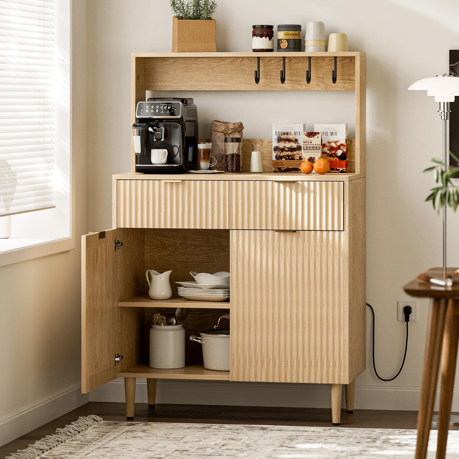 Sideboard Buffet Cabinet with Coffee Bar and Built-In Outlet